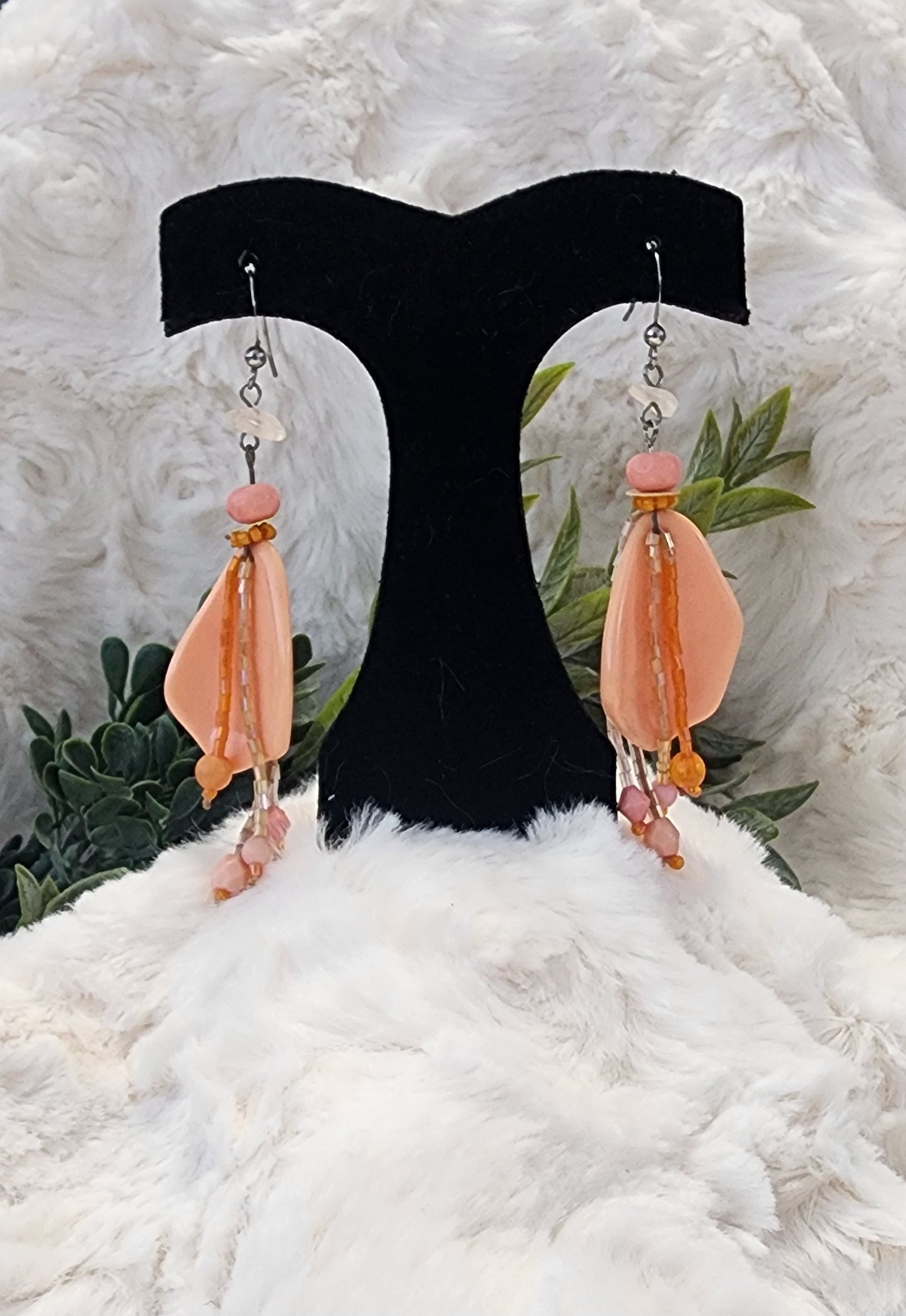 Peachy & Pink Beaded Earrings