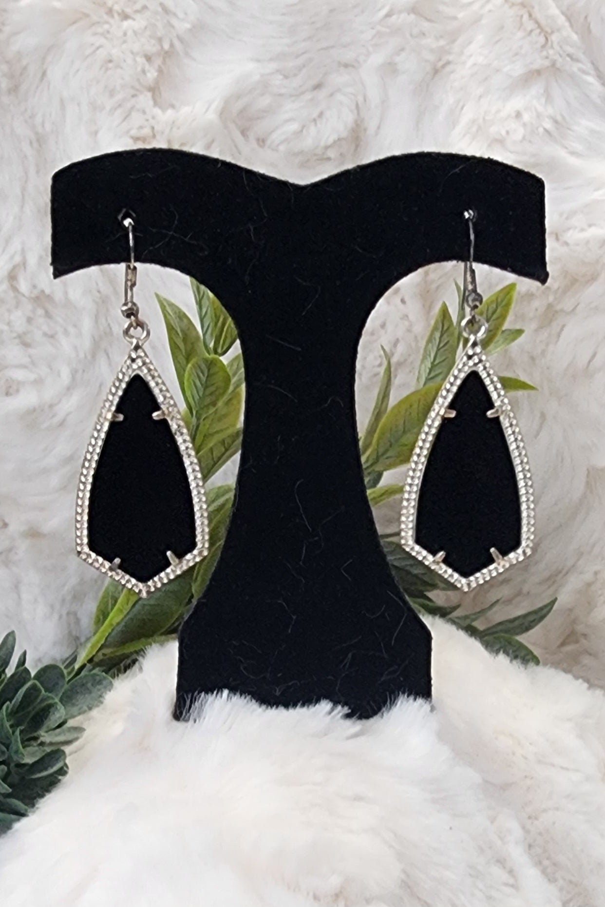 Vintage Black Silver and Rhinestone Earrings