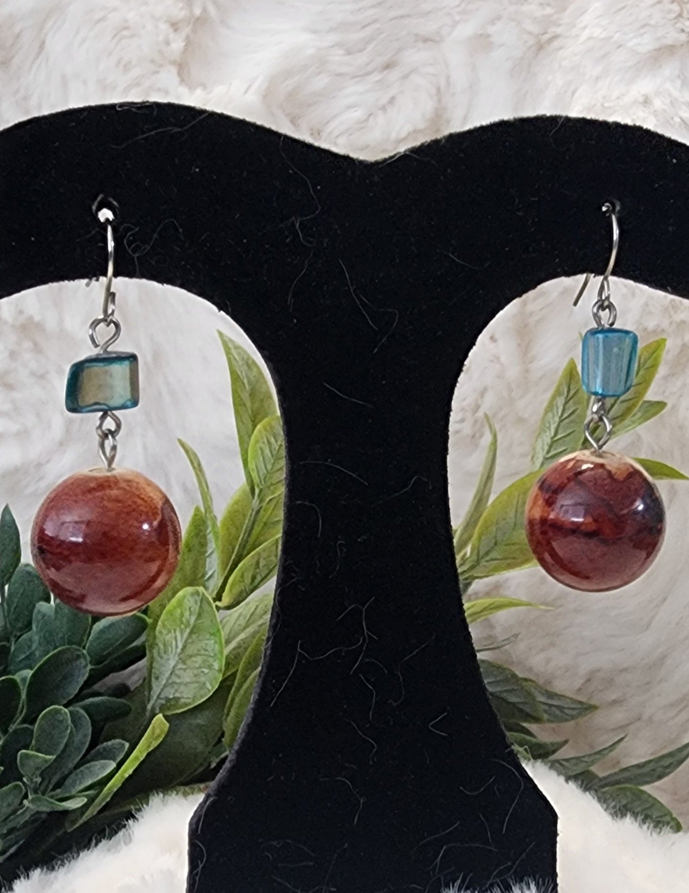 Blue and Brown Beaded Earrings