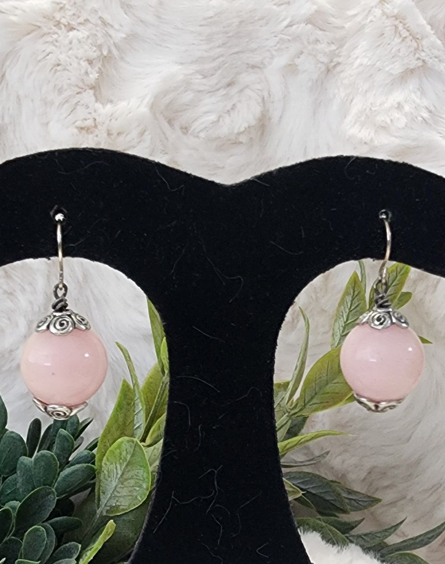 Pastel Pink Beaded Earrings with Silver Accents