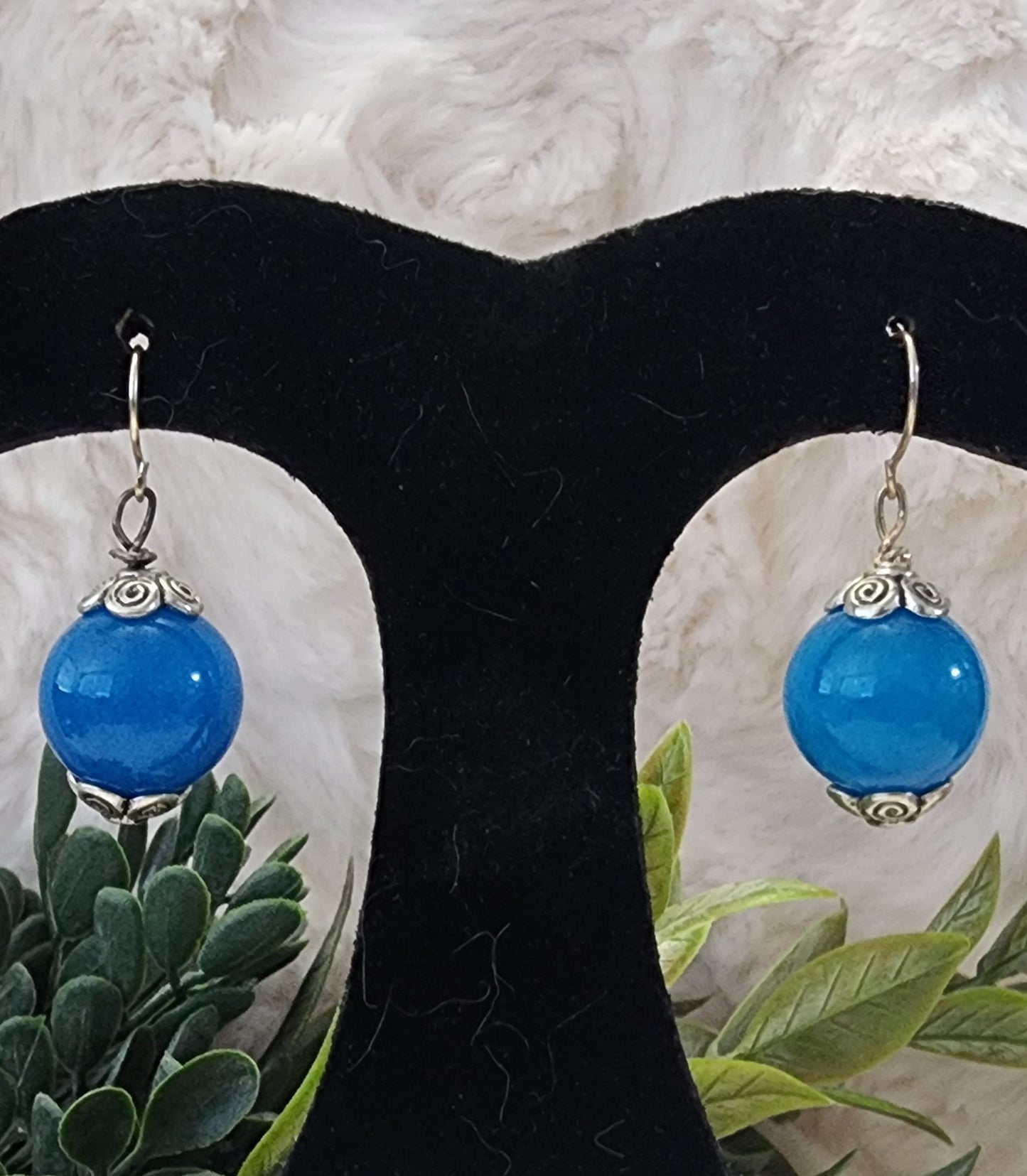 Blue Beaded Earrings with Silver Accents