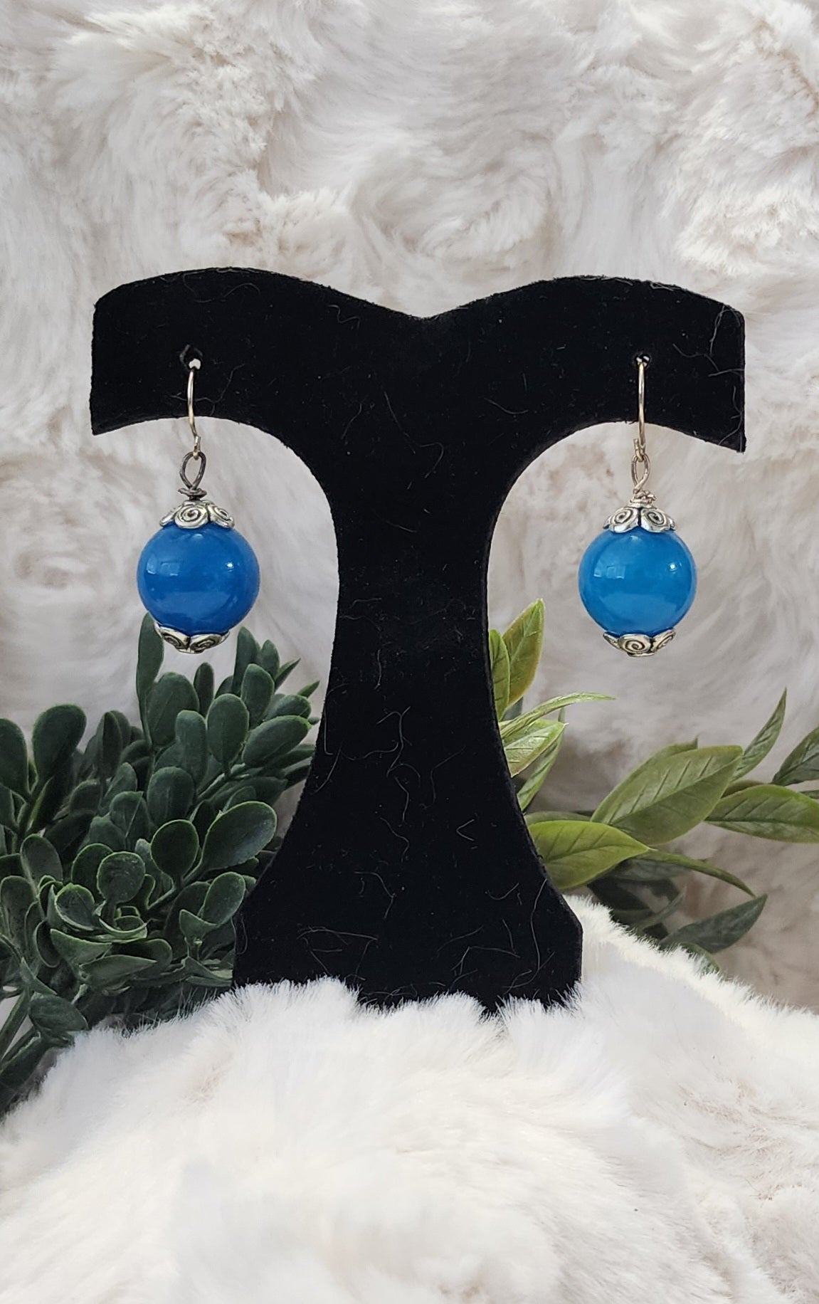 Blue Beaded Earrings with Silver Accents