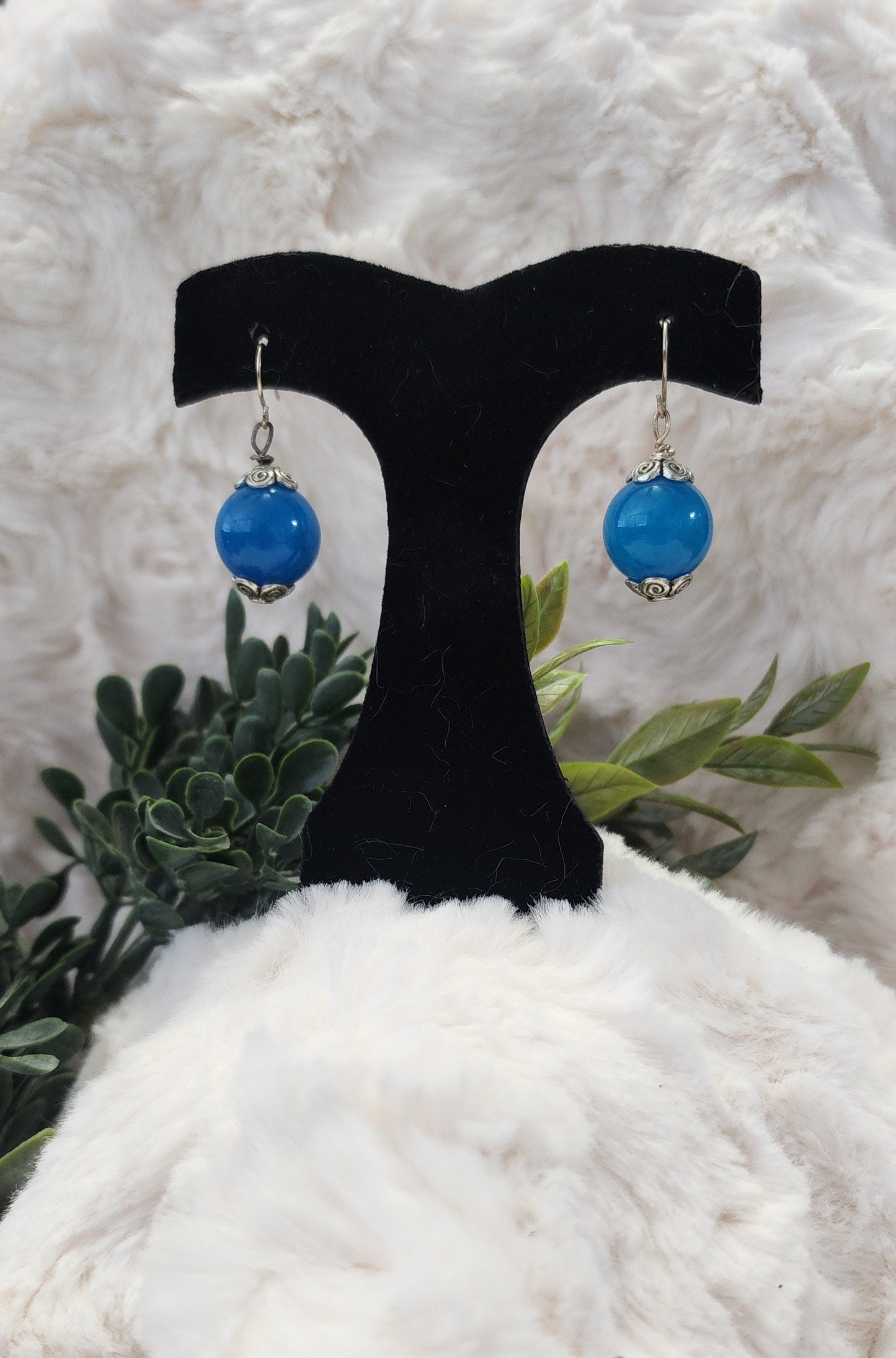Blue Beaded Earrings with Silver Accents