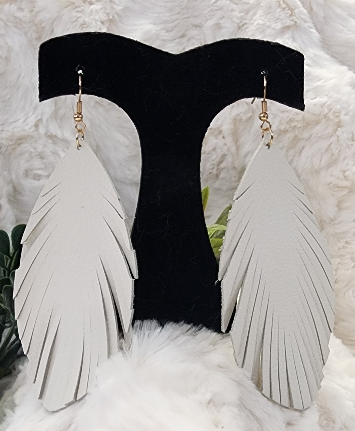 White Feathered Long Teardrop Earrings