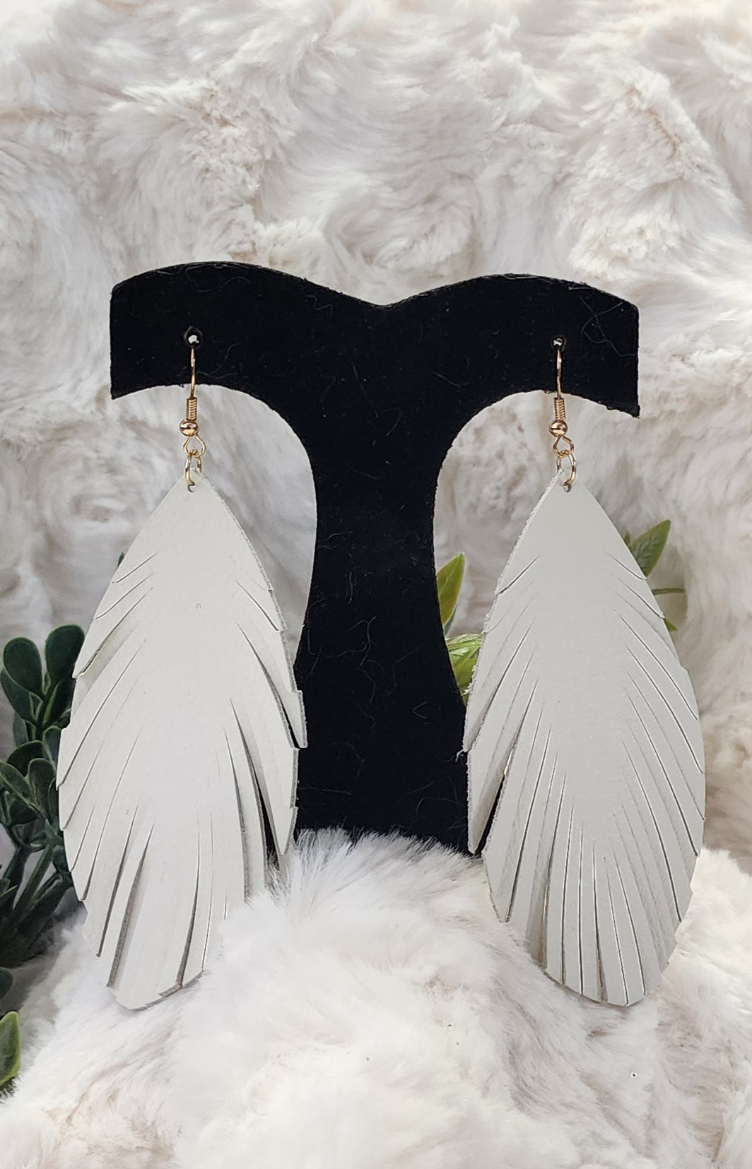 White Feathered Long Teardrop Earrings