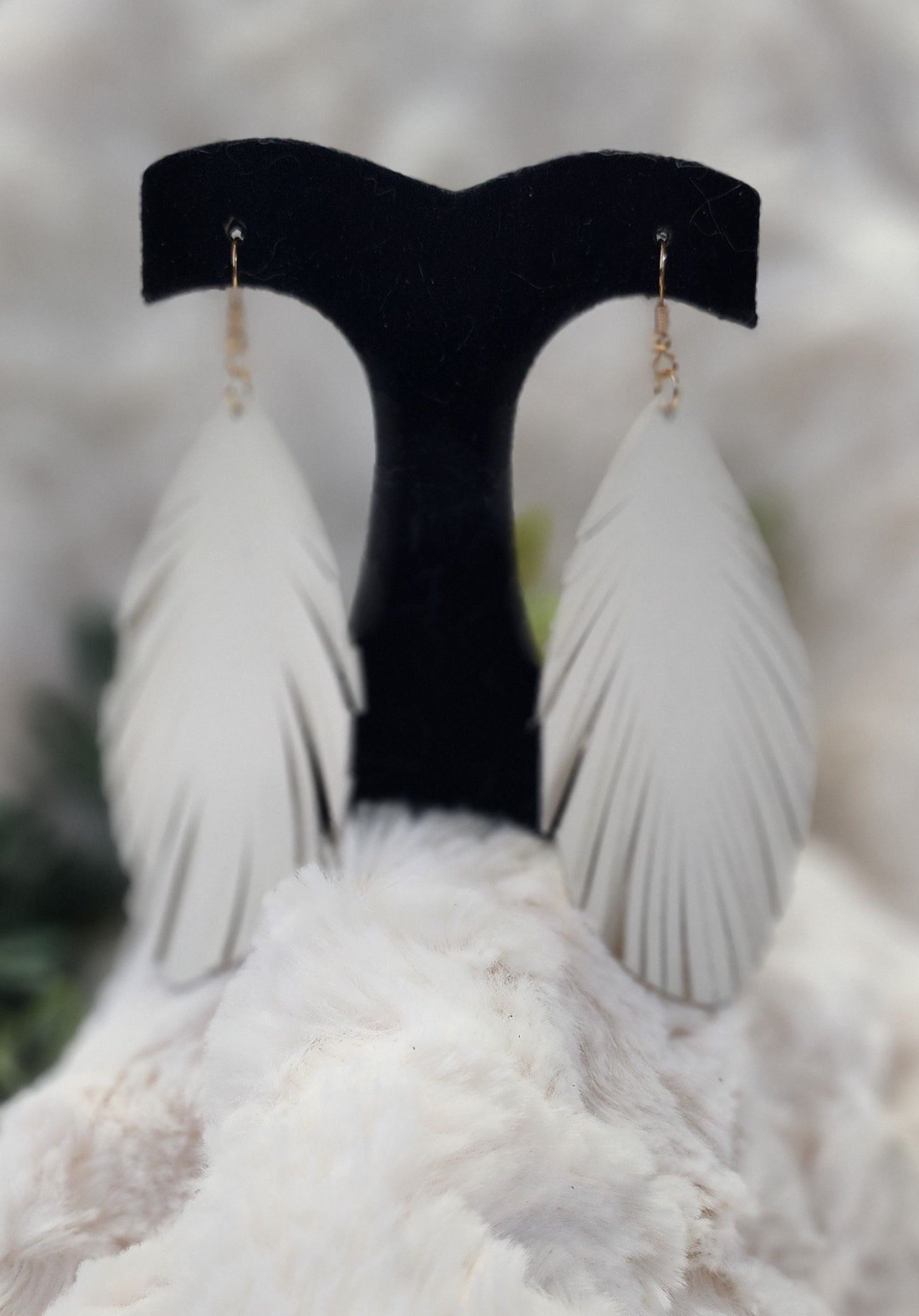 White Feathered Long Teardrop Earrings