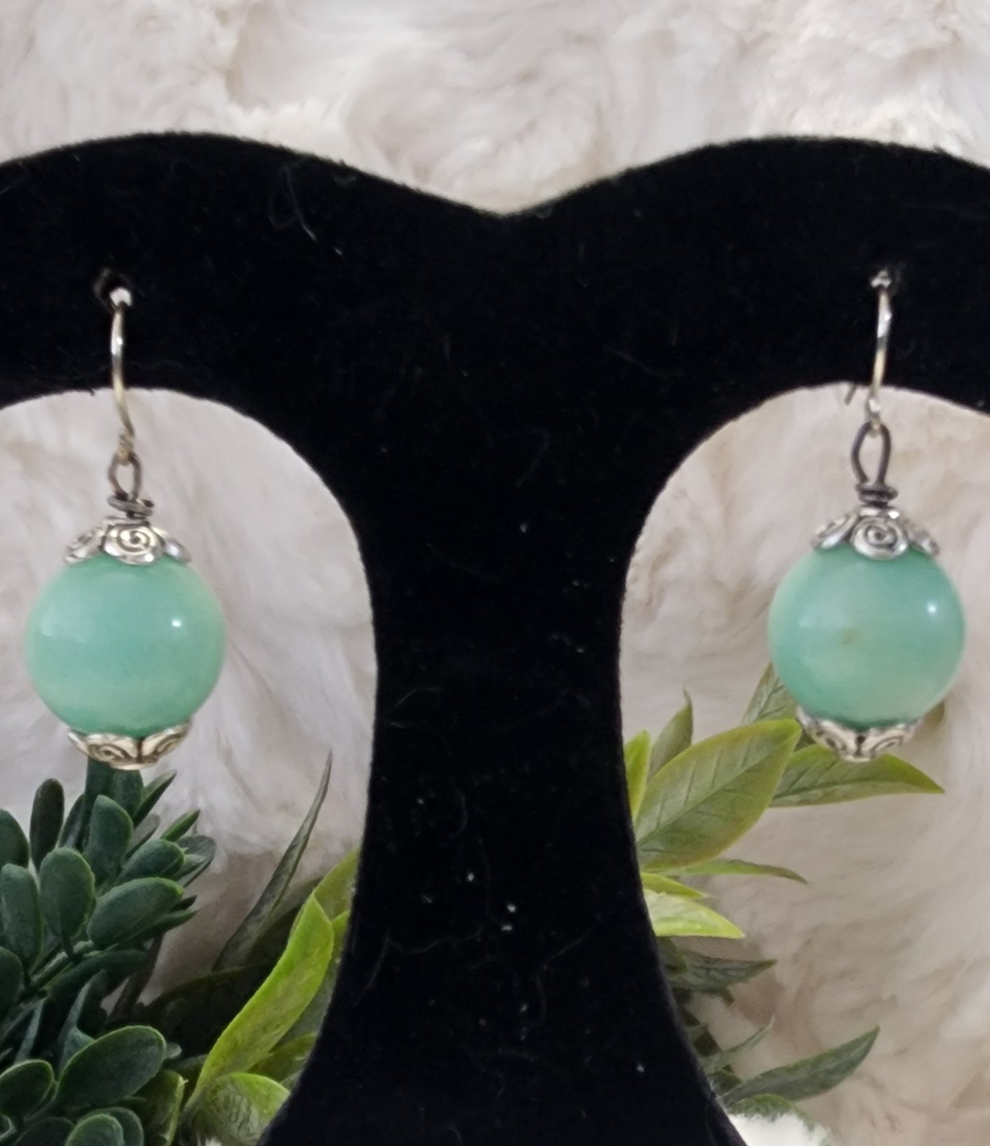 Sea Green Beaded Earrings with Silver Accents