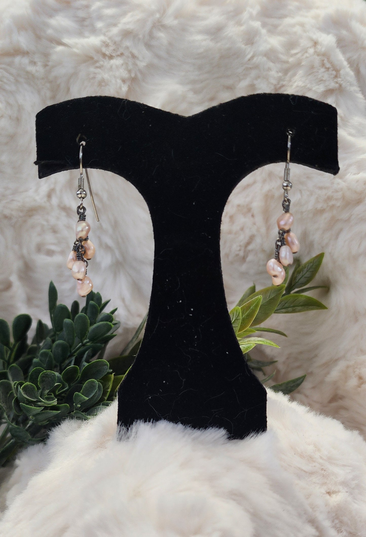 Pastel Pink and Silver-Colored Earrings