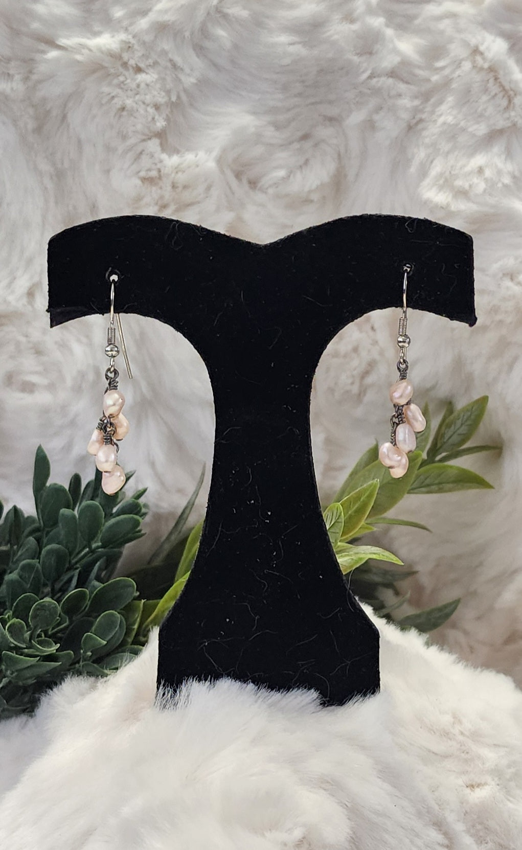 Pastel Pink and Silver-Colored Earrings