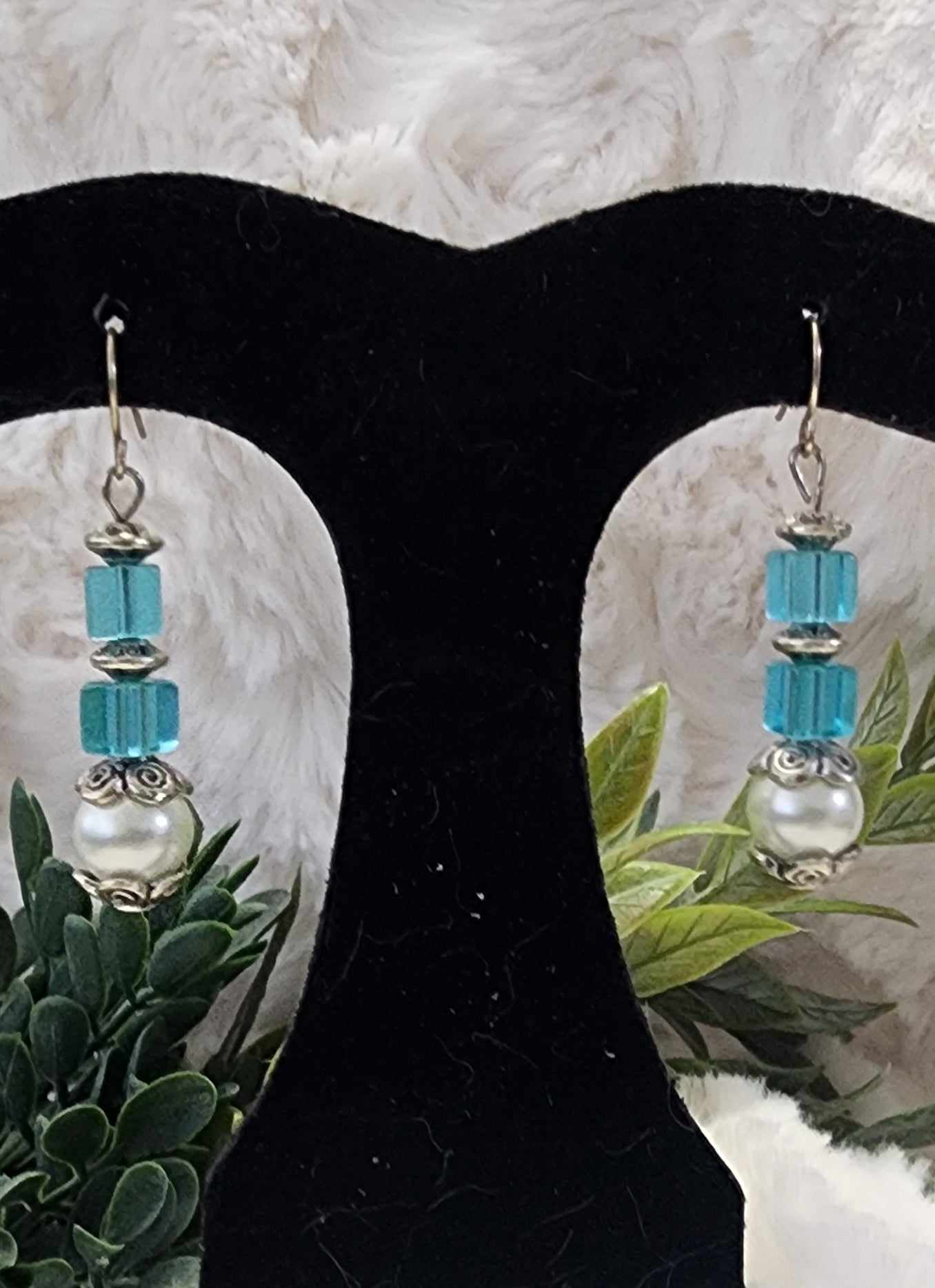 Blue and Pearl Silver Accented Earrings