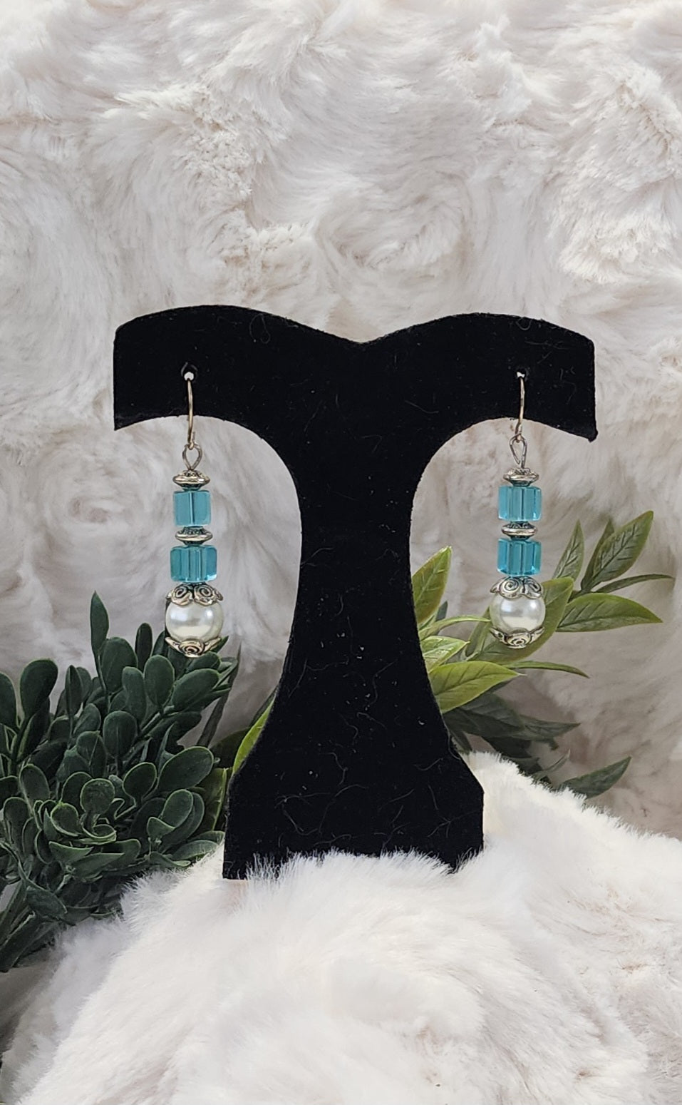 Blue and Pearl Silver Accented Earrings