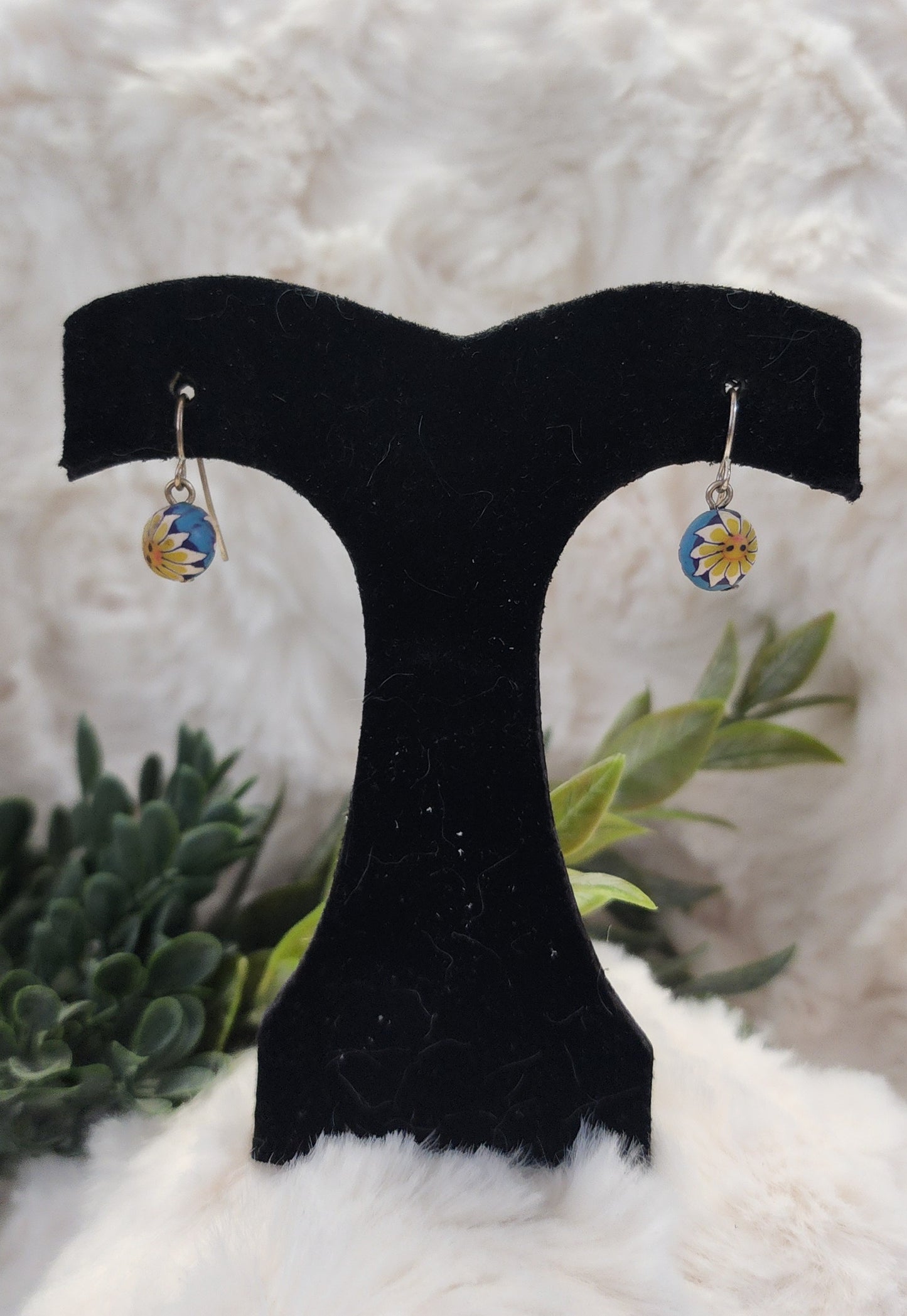 Sunflower Earrings with Blue Earrings