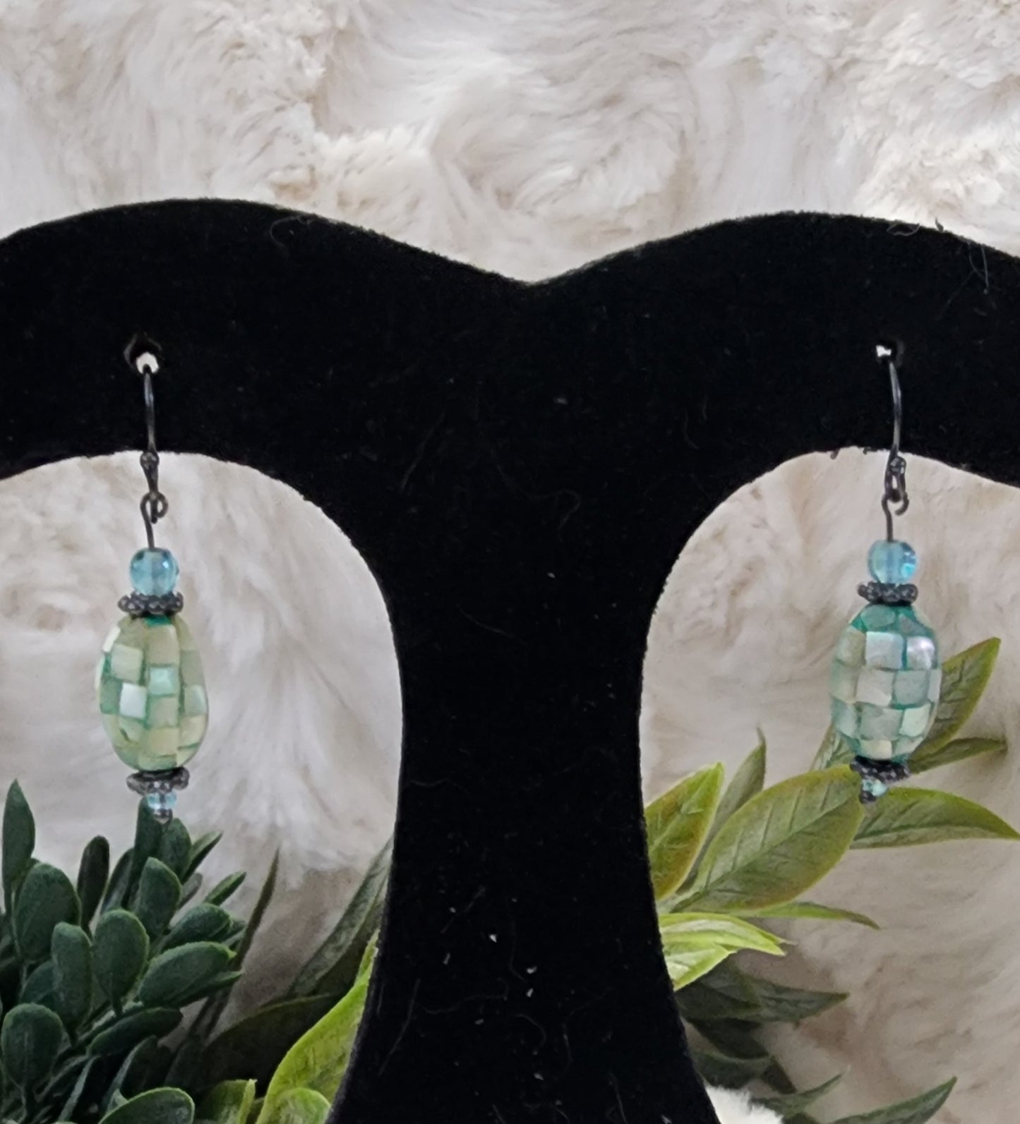 Sea Green and Blue Dangle Earrings with Silver Accents