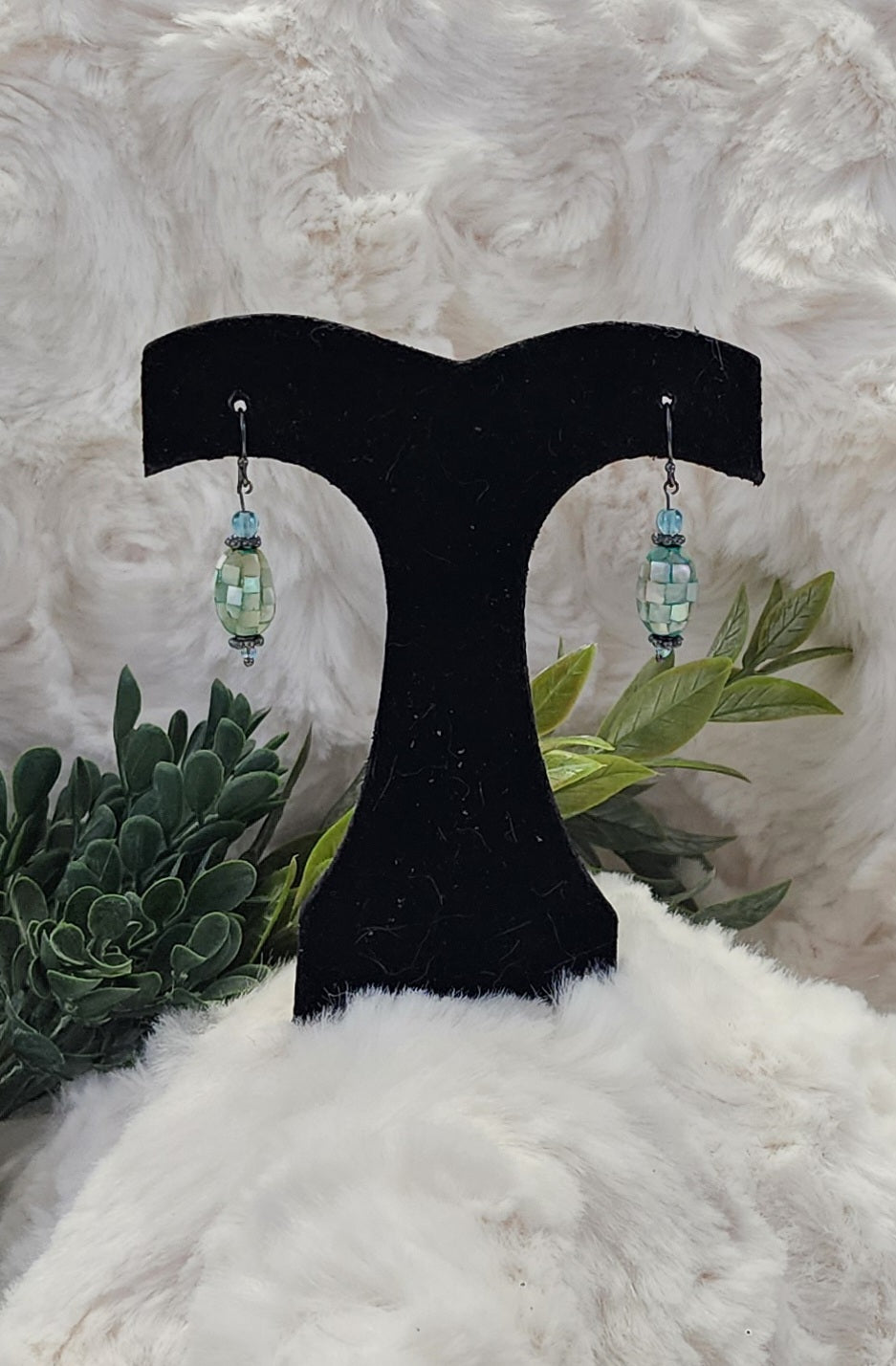 Sea Green and Blue Dangle Earrings with Silver Accents