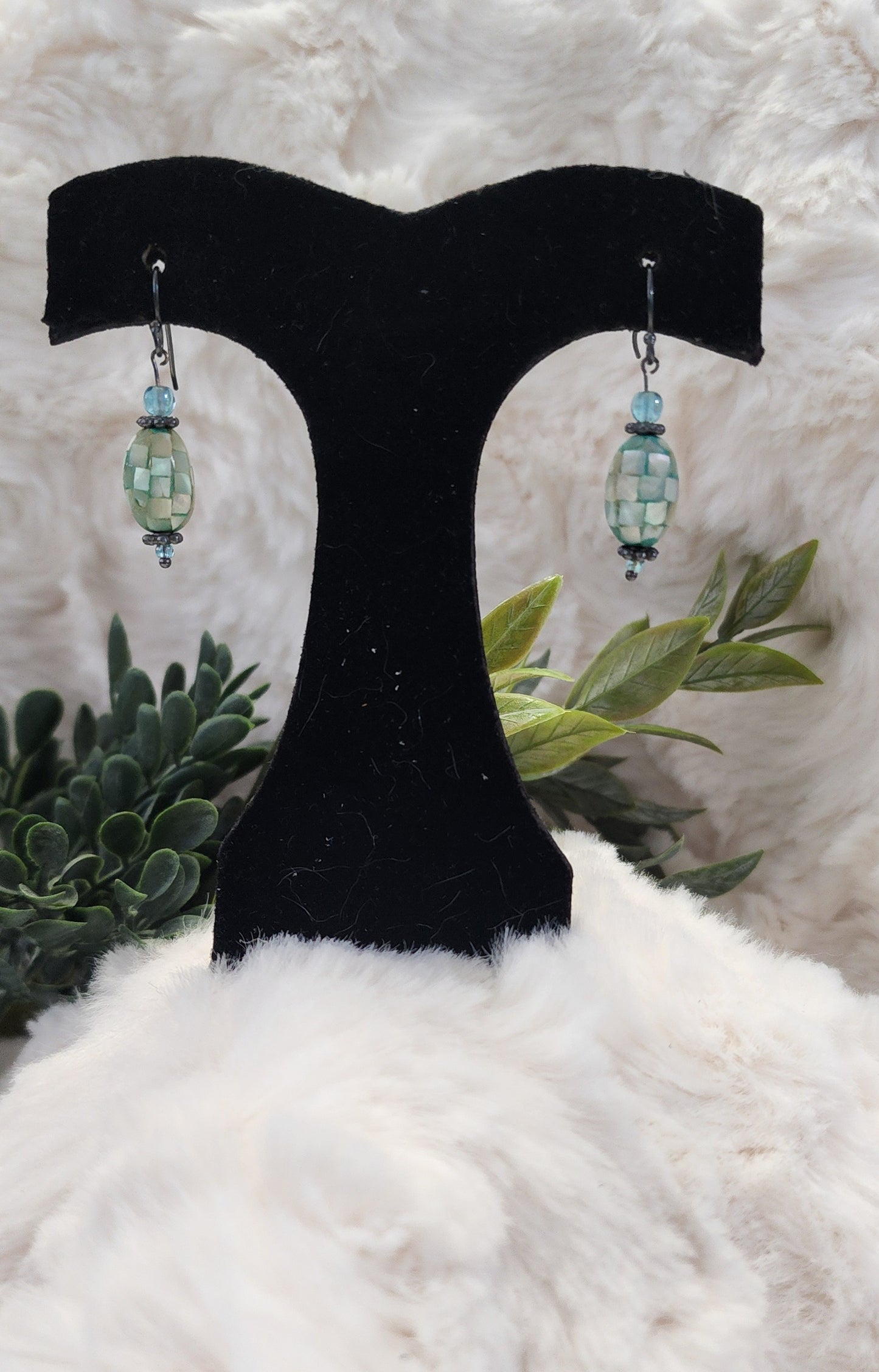 Sea Green and Blue Dangle Earrings with Silver Accents