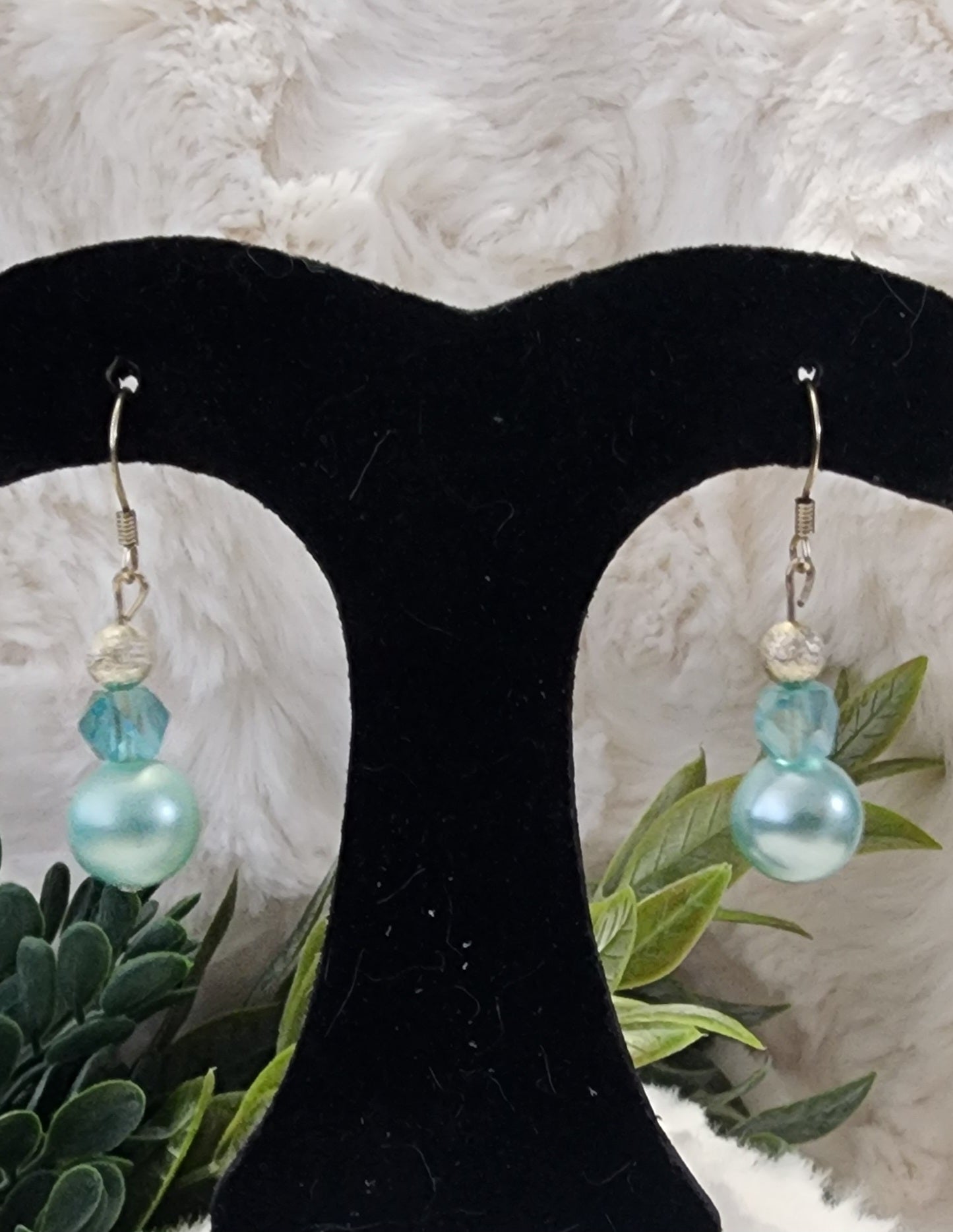 Sea Green, Incandescent and Silver Colored Earrings