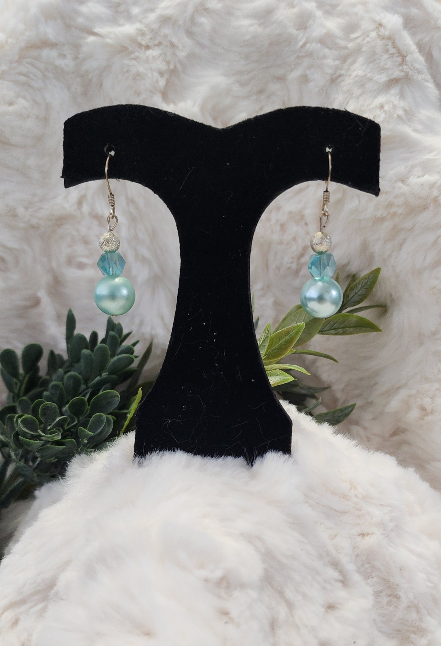 Sea Green, Incandescent and Silver Colored Earrings