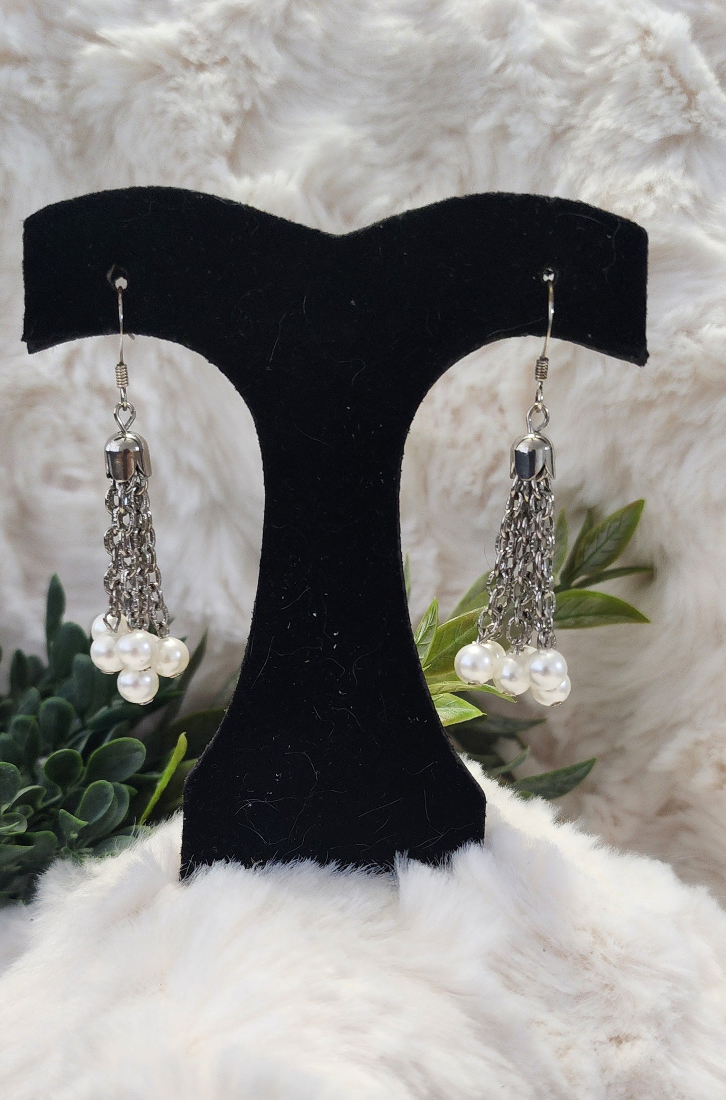 Long Silver-Colored Earrings with Crystal Bead Embellishments