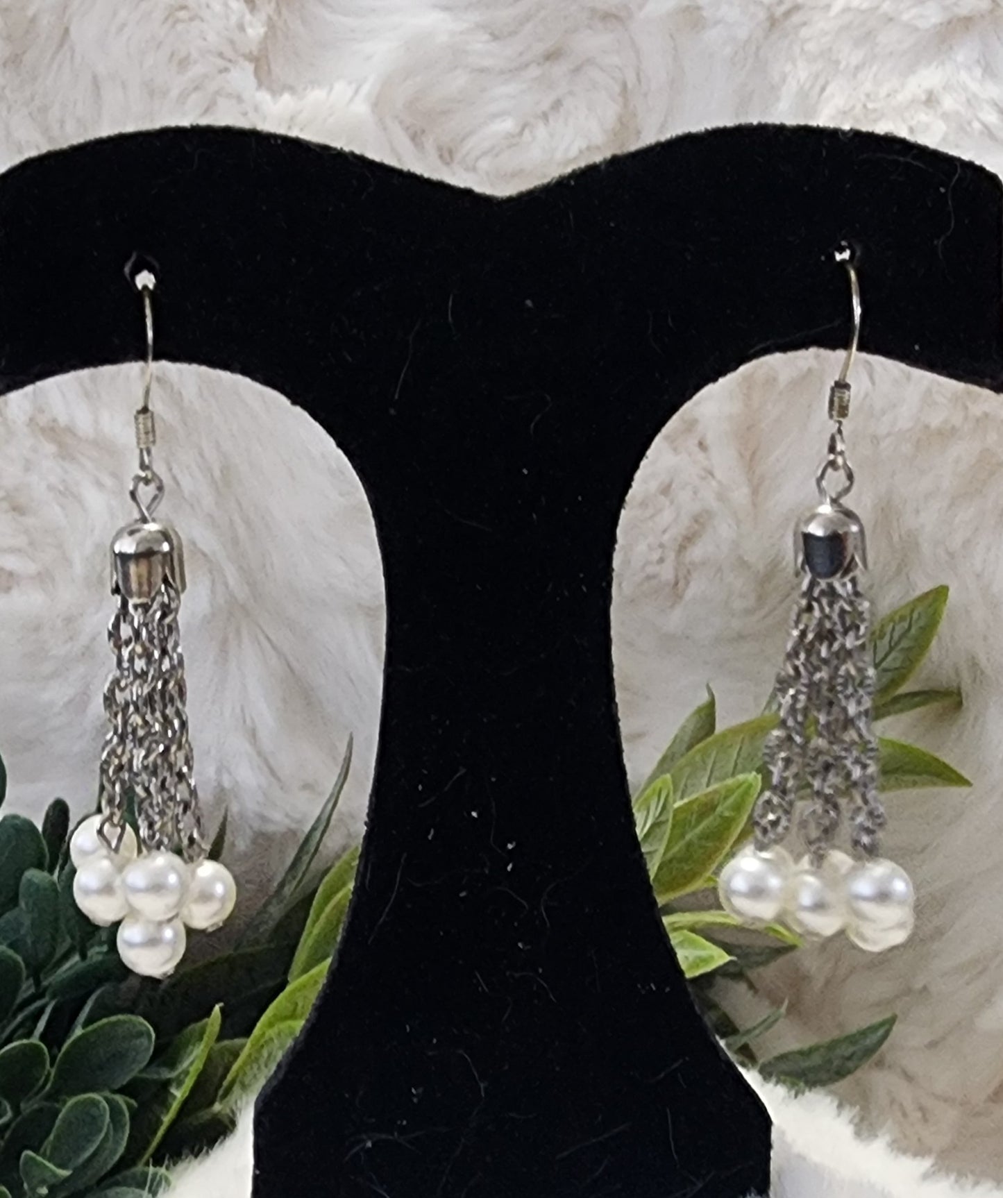 Long Silver-Colored Earrings with Crystal Bead Embellishments