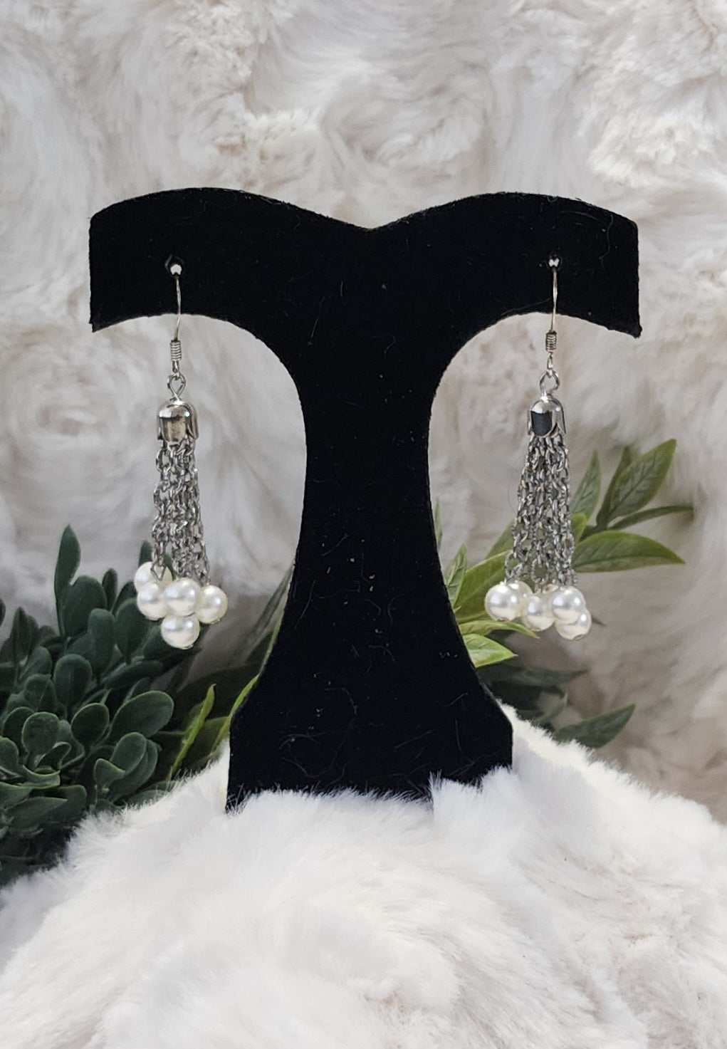 Long Silver-Colored Earrings with Crystal Bead Embellishments