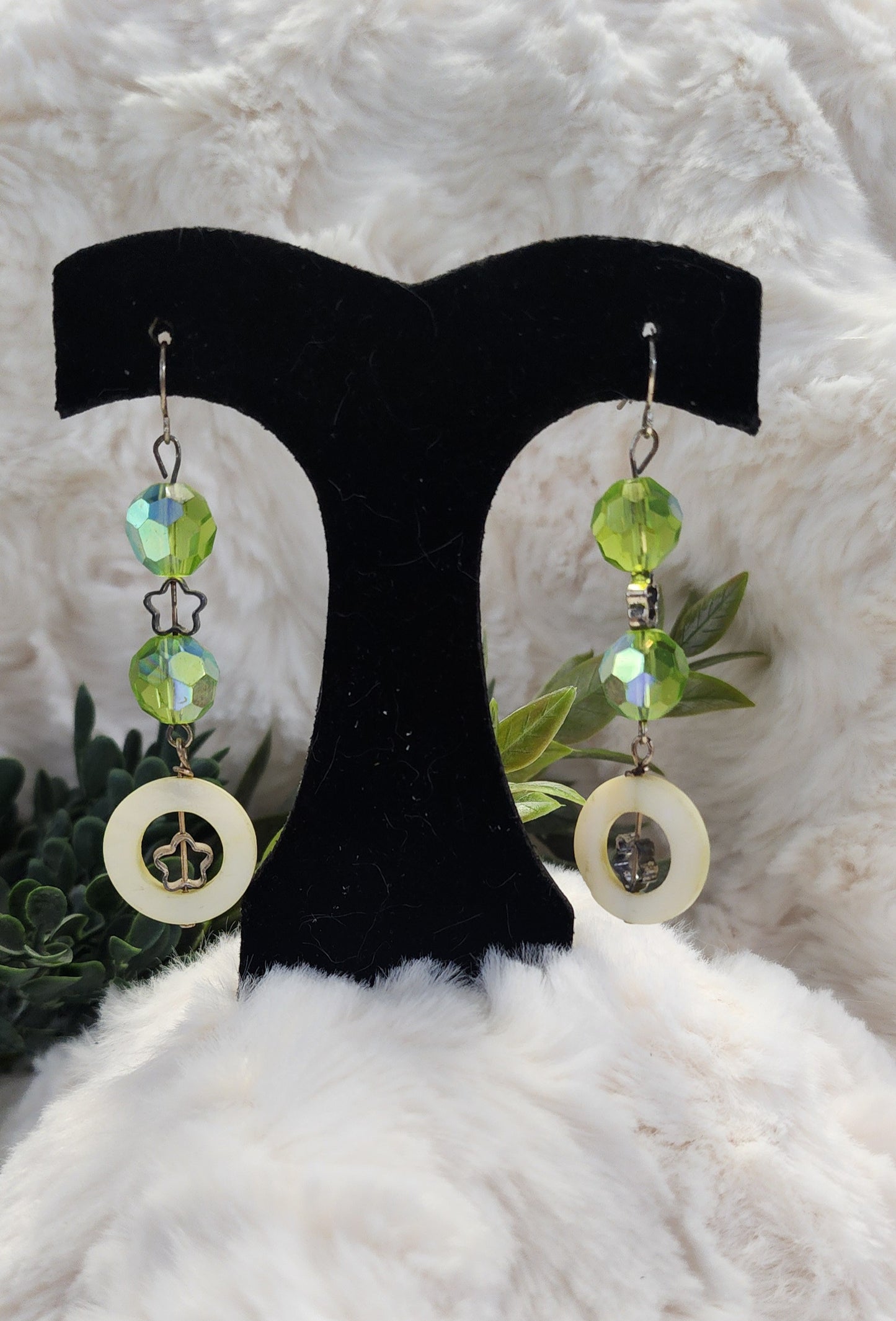 Incandescent Lime Green Beads with Cream and Silver Accents