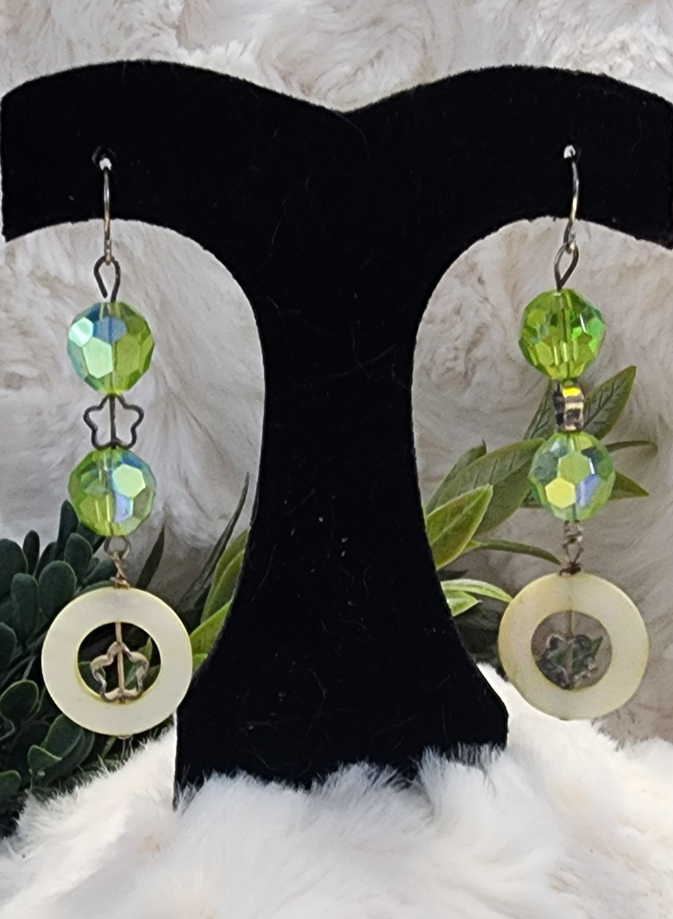 Incandescent Lime Green Beads with Cream and Silver Accents