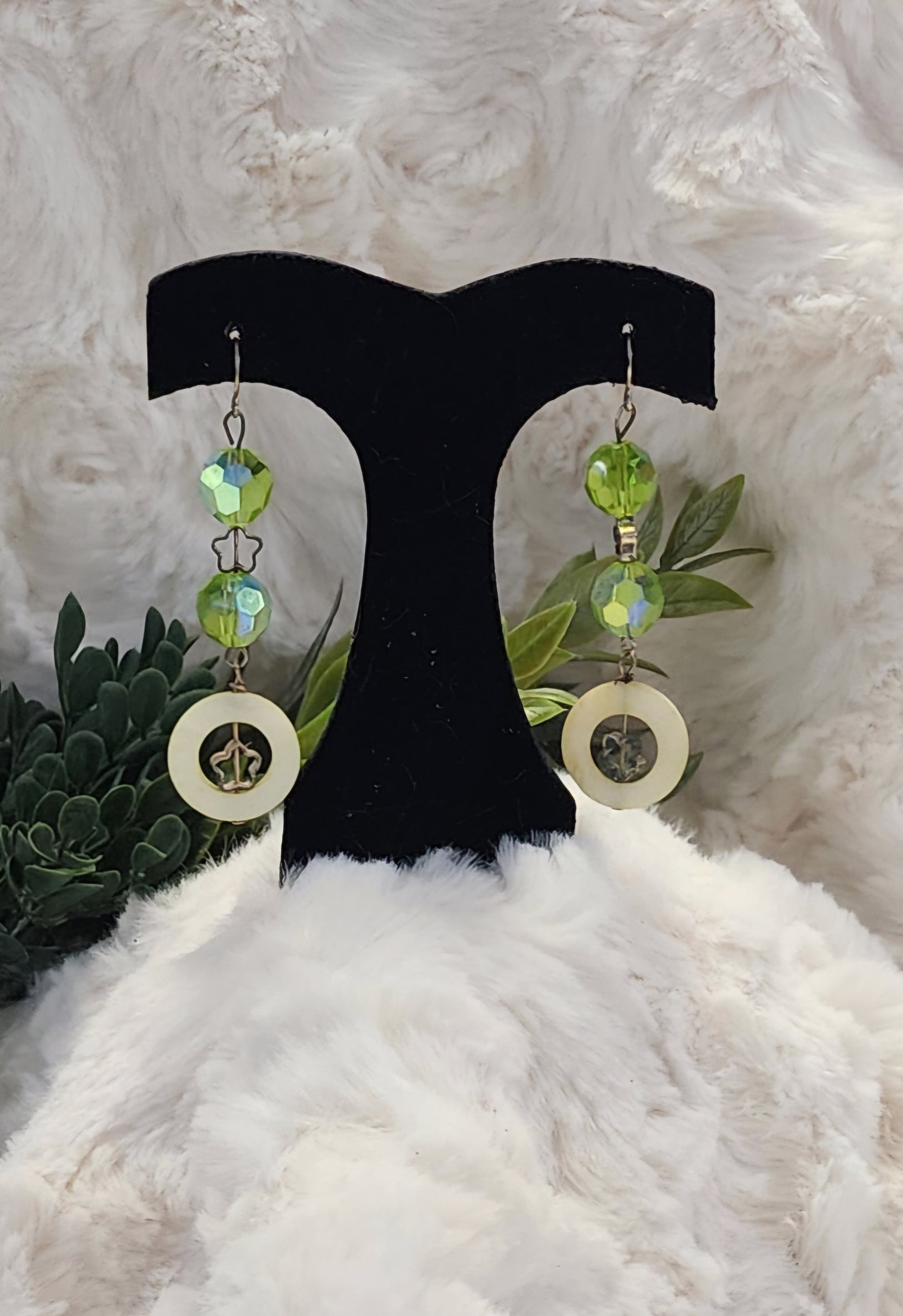 Incandescent Lime Green Beads with Cream and Silver Accents