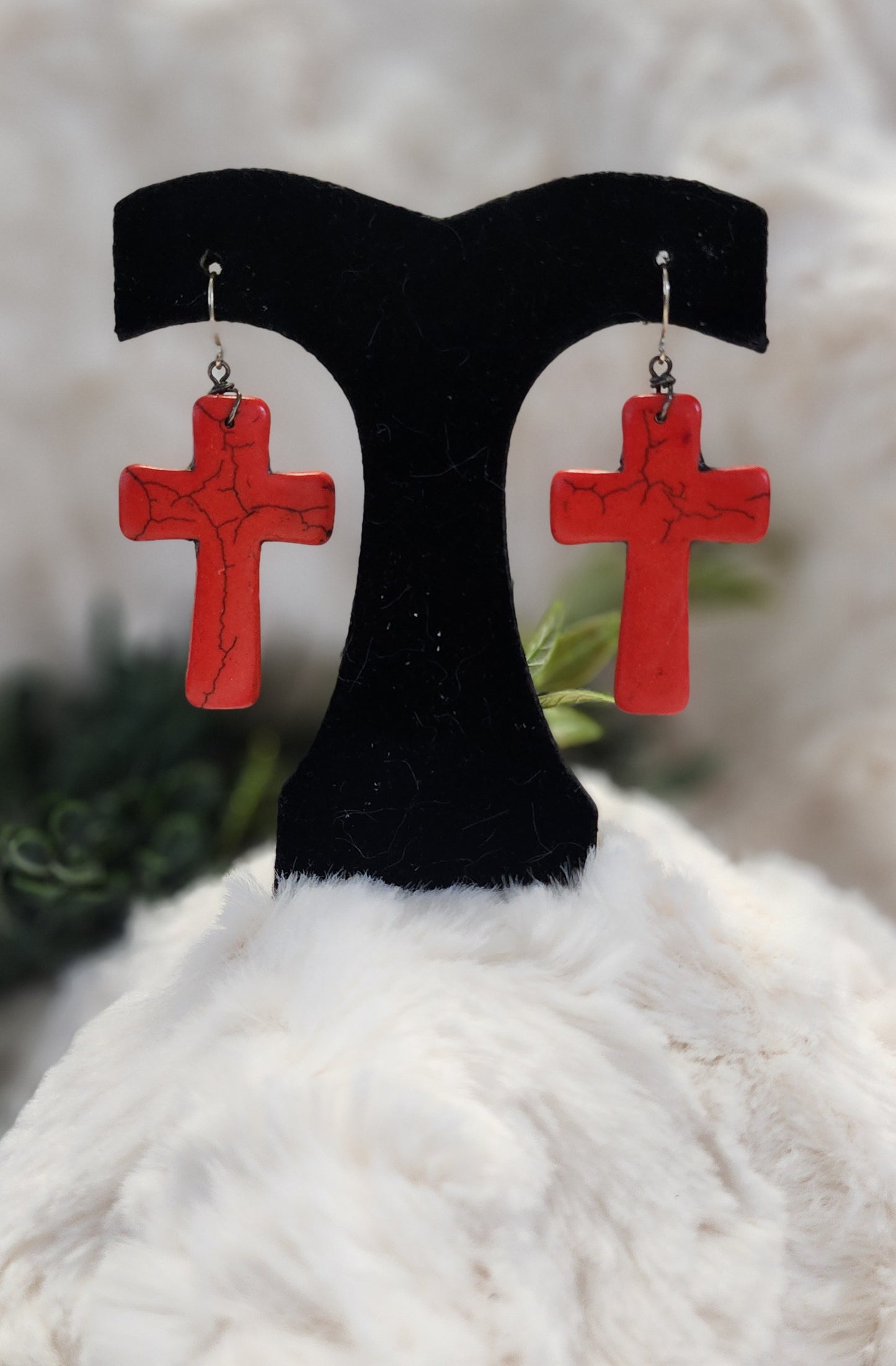 Rustic Red Cross Earrings