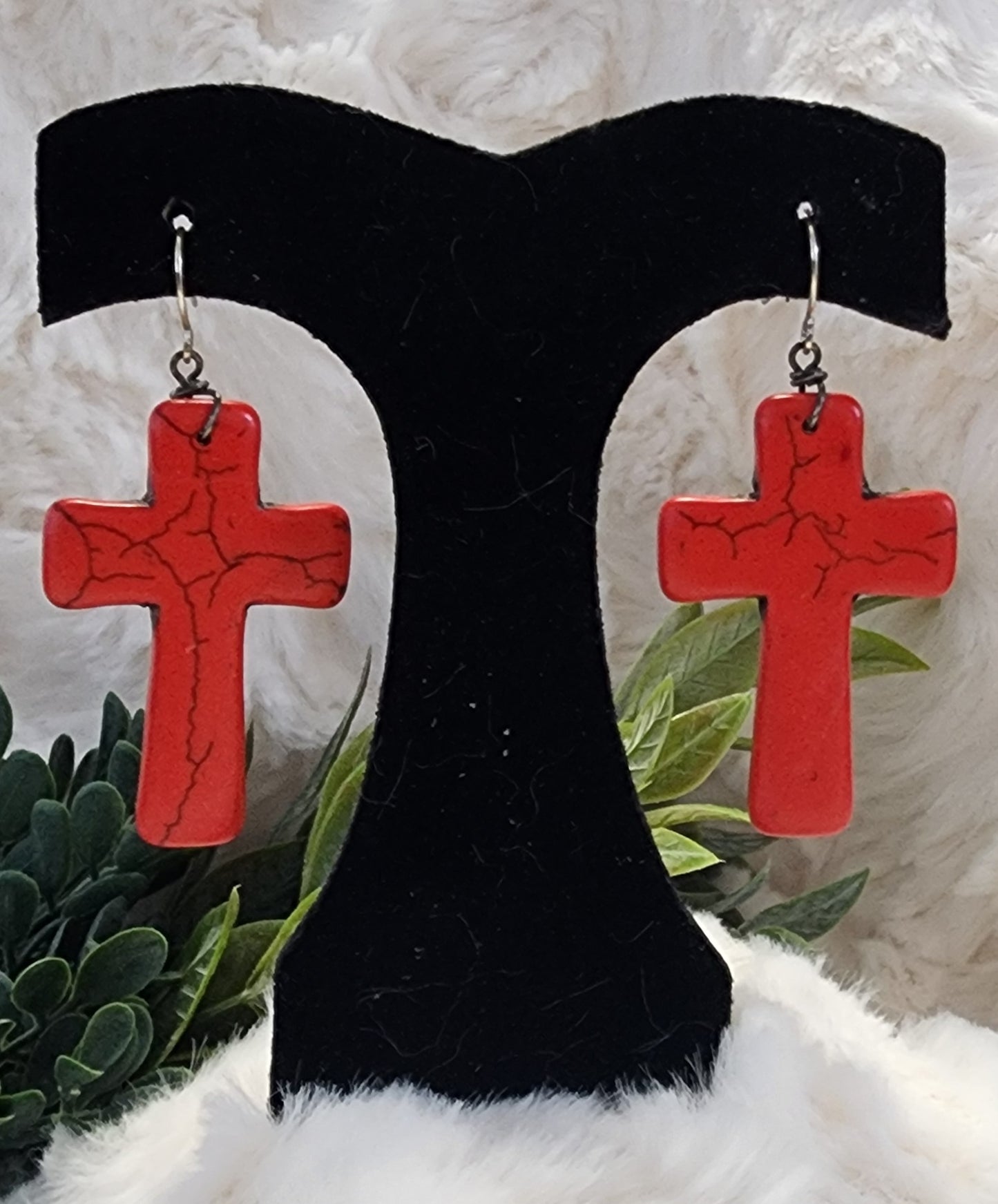 Rustic Red Cross Earrings