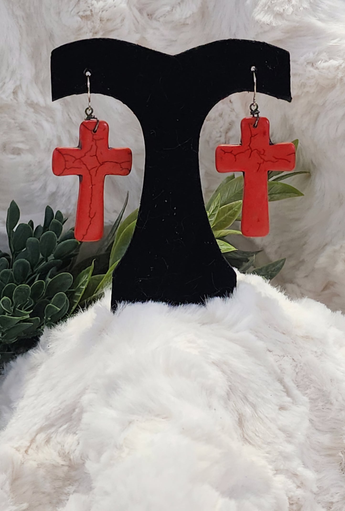 Rustic Red Cross Earrings