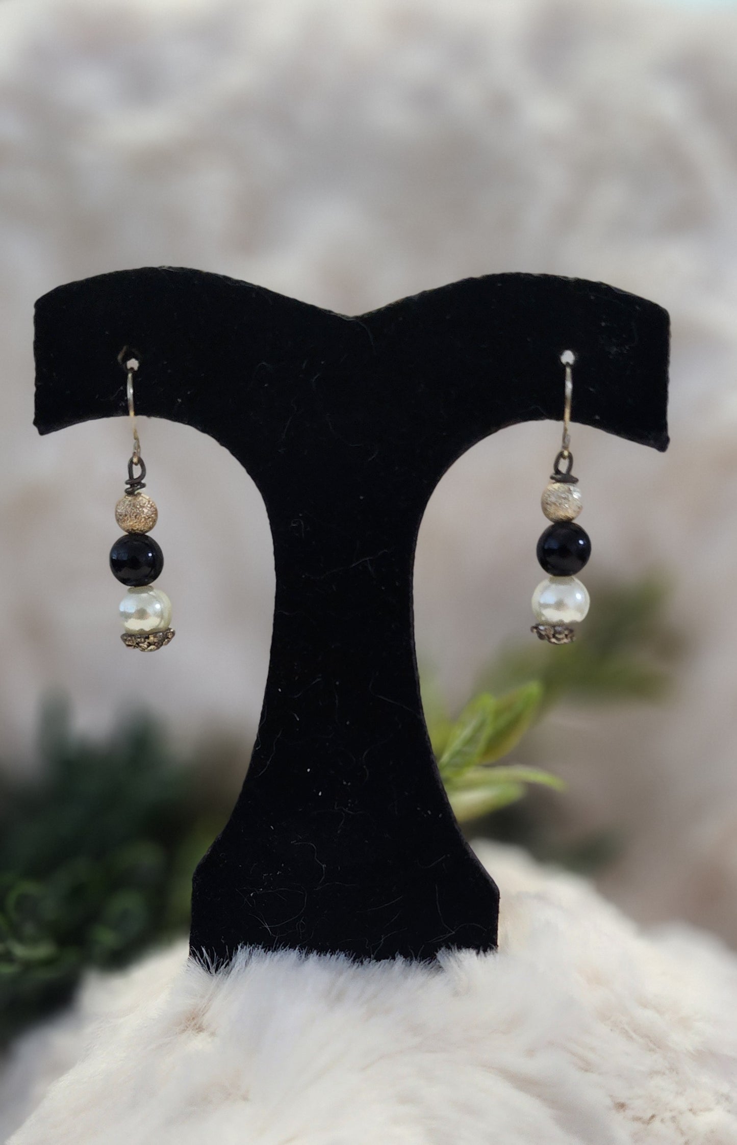 Black, White and Silver Beaded Earrings