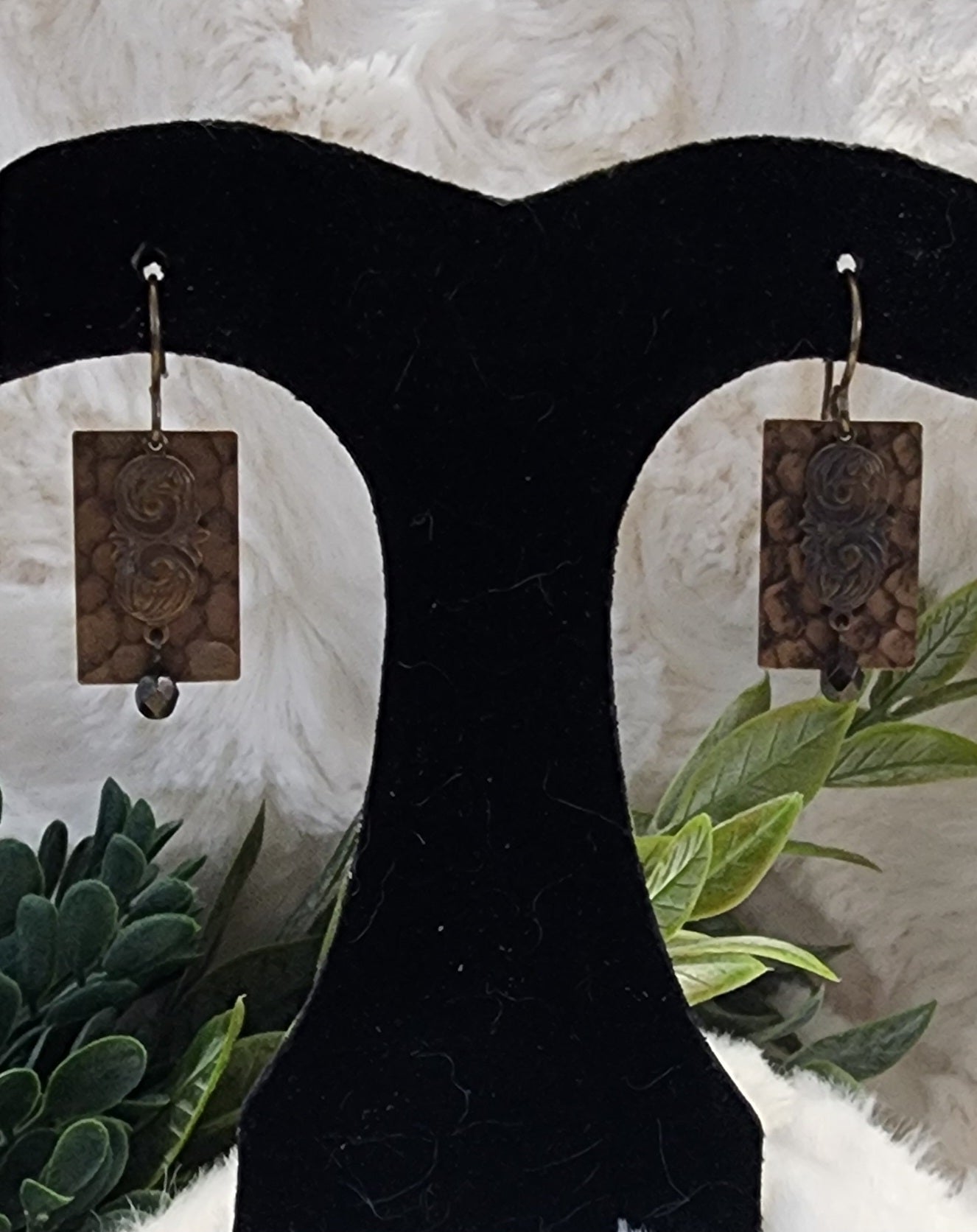 Broze-Colored Layered Rectangle Dangle Earrings