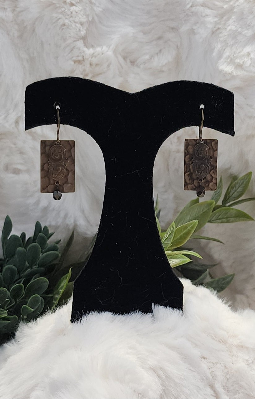 Broze-Colored Layered Rectangle Dangle Earrings