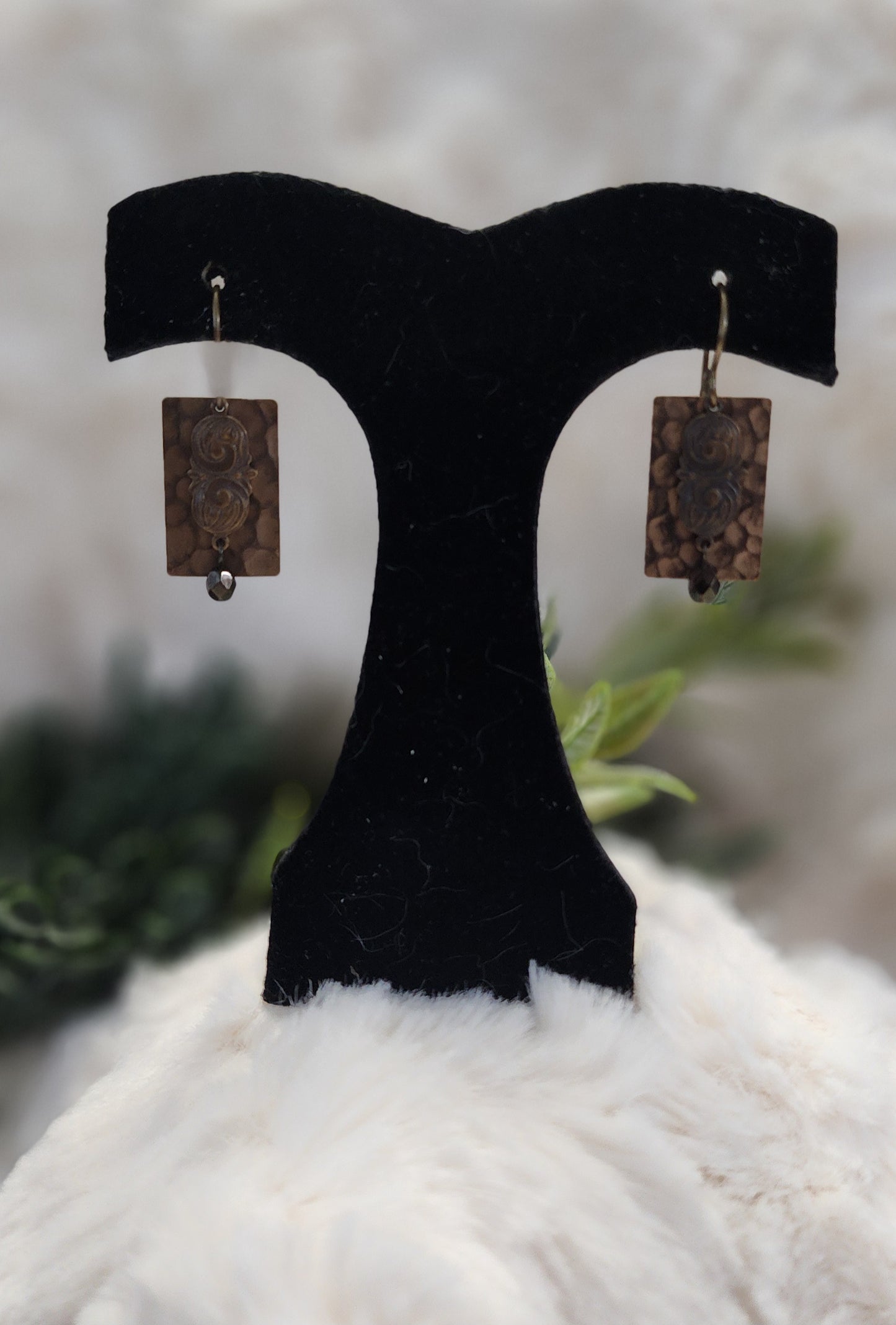 Broze-Colored Layered Rectangle Dangle Earrings