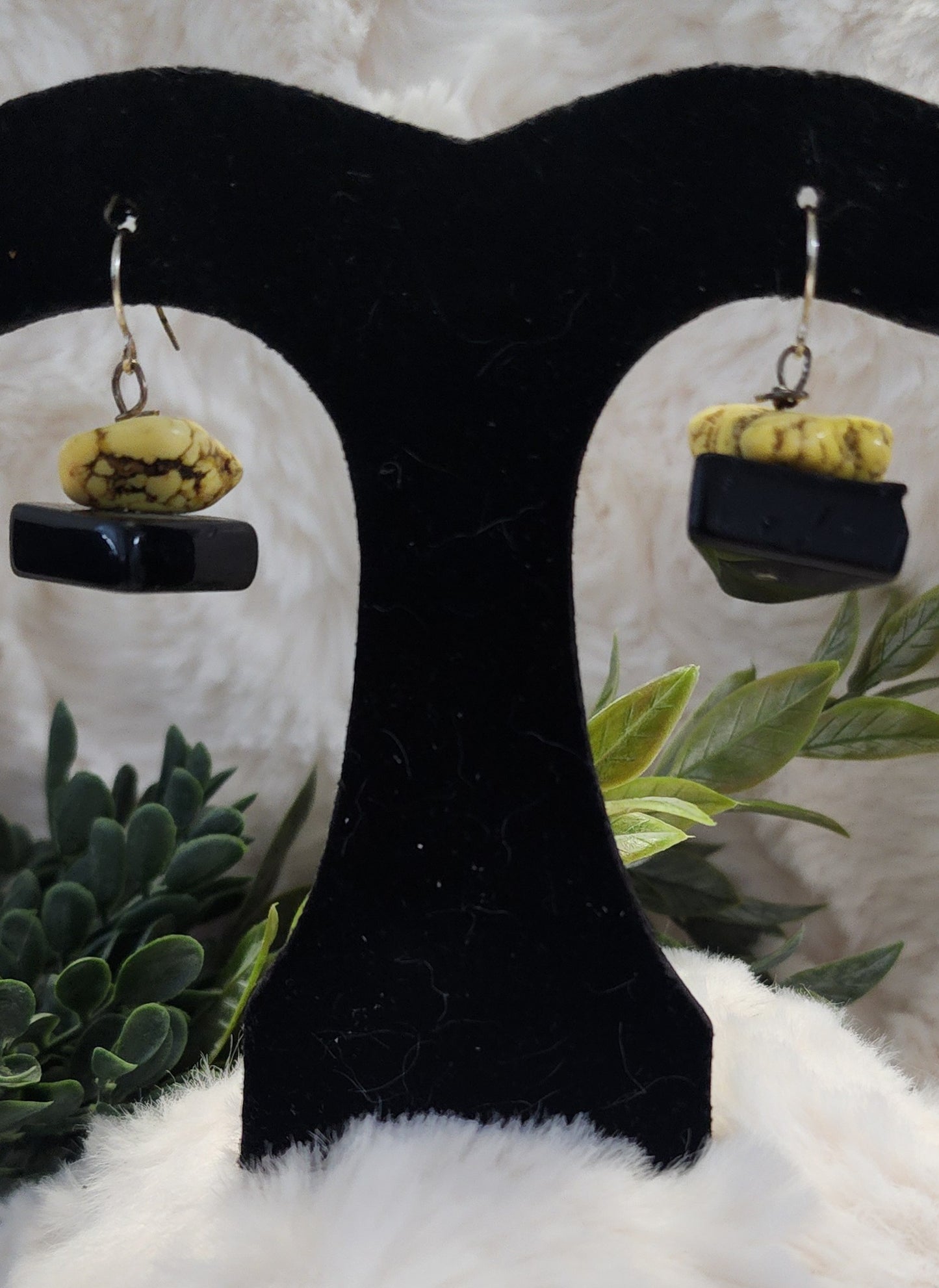 Yellow and Black Stone Earrings