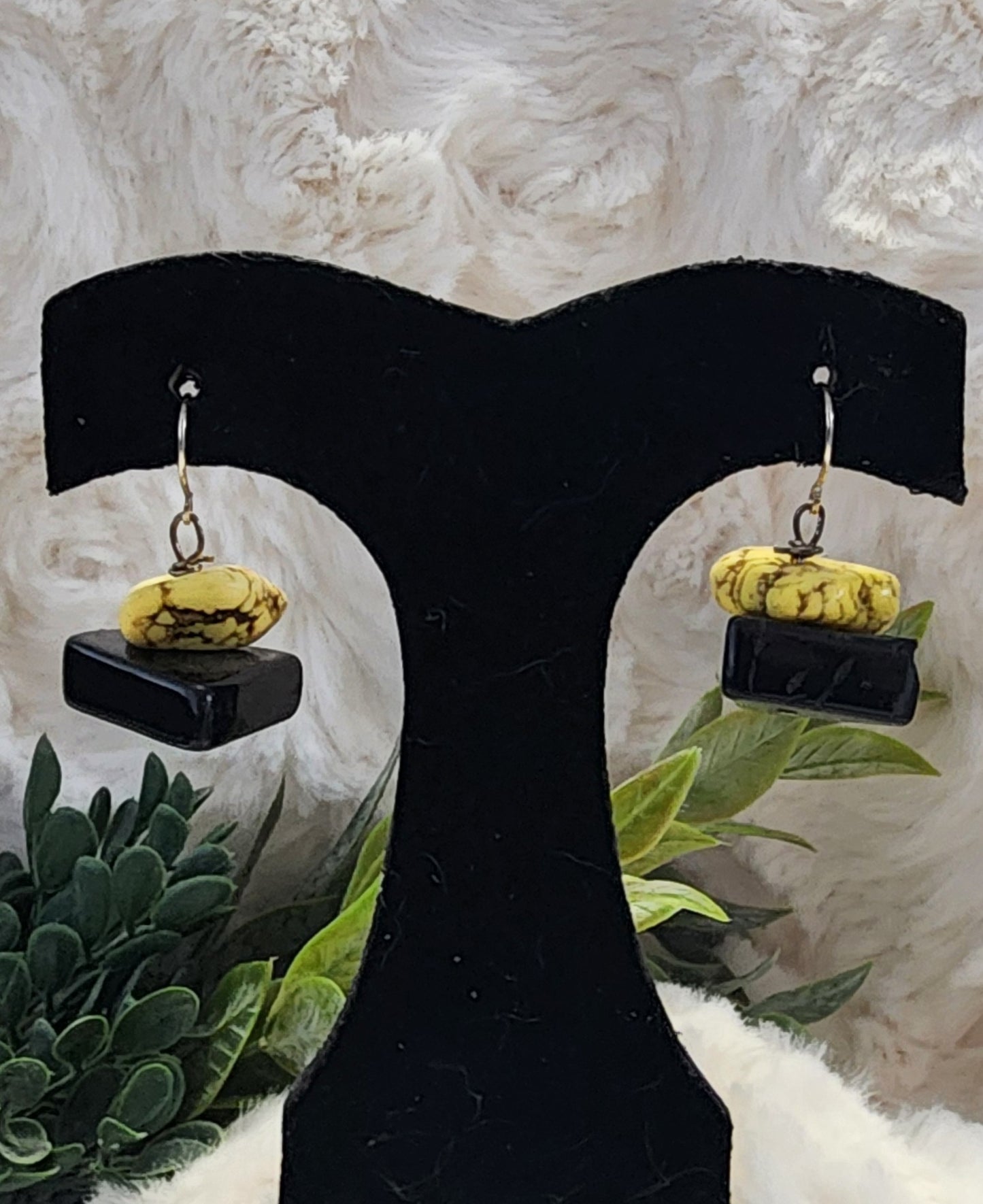 Yellow and Black Stone Earrings