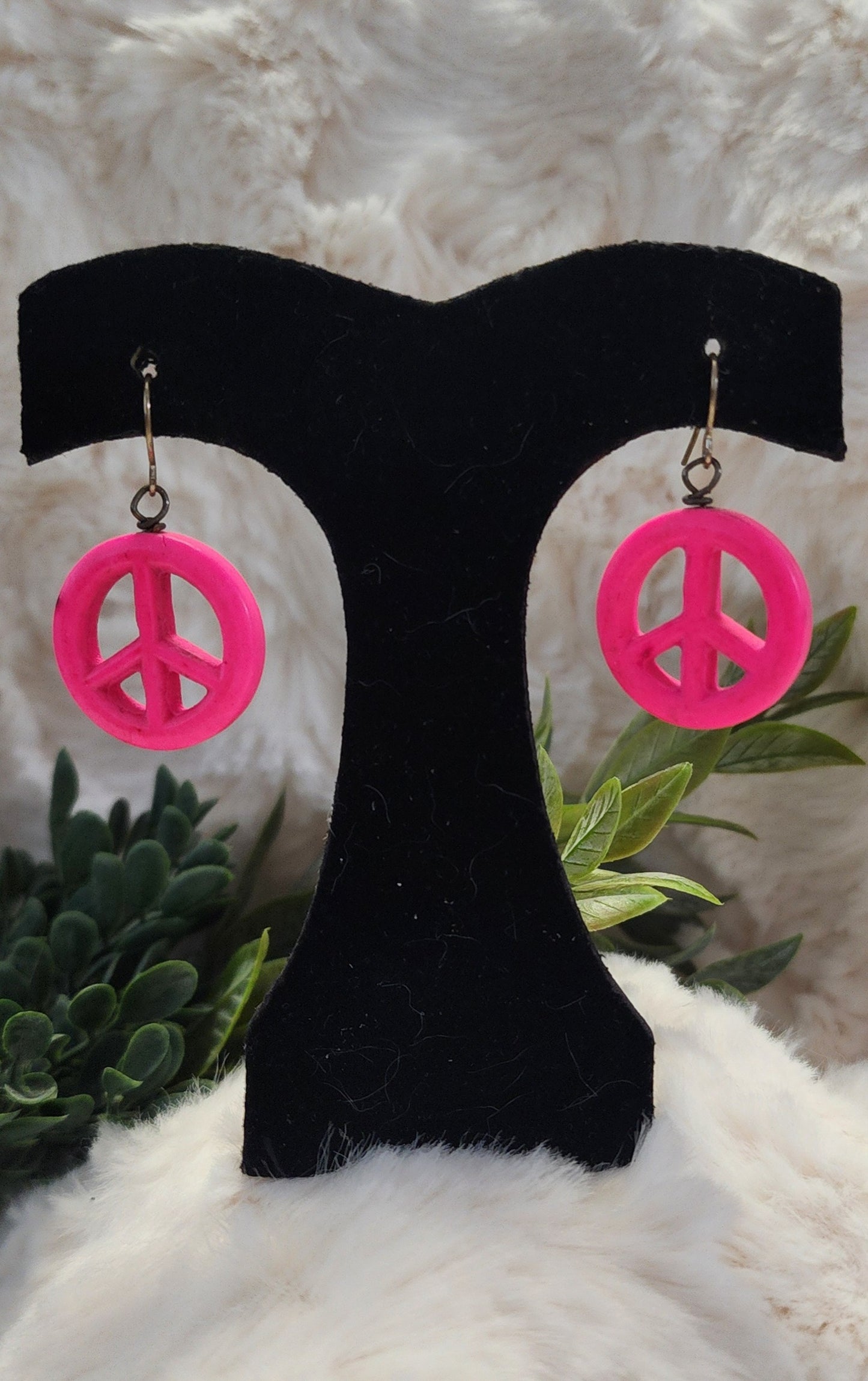 Hot Pink Vintage Peace Earrings
