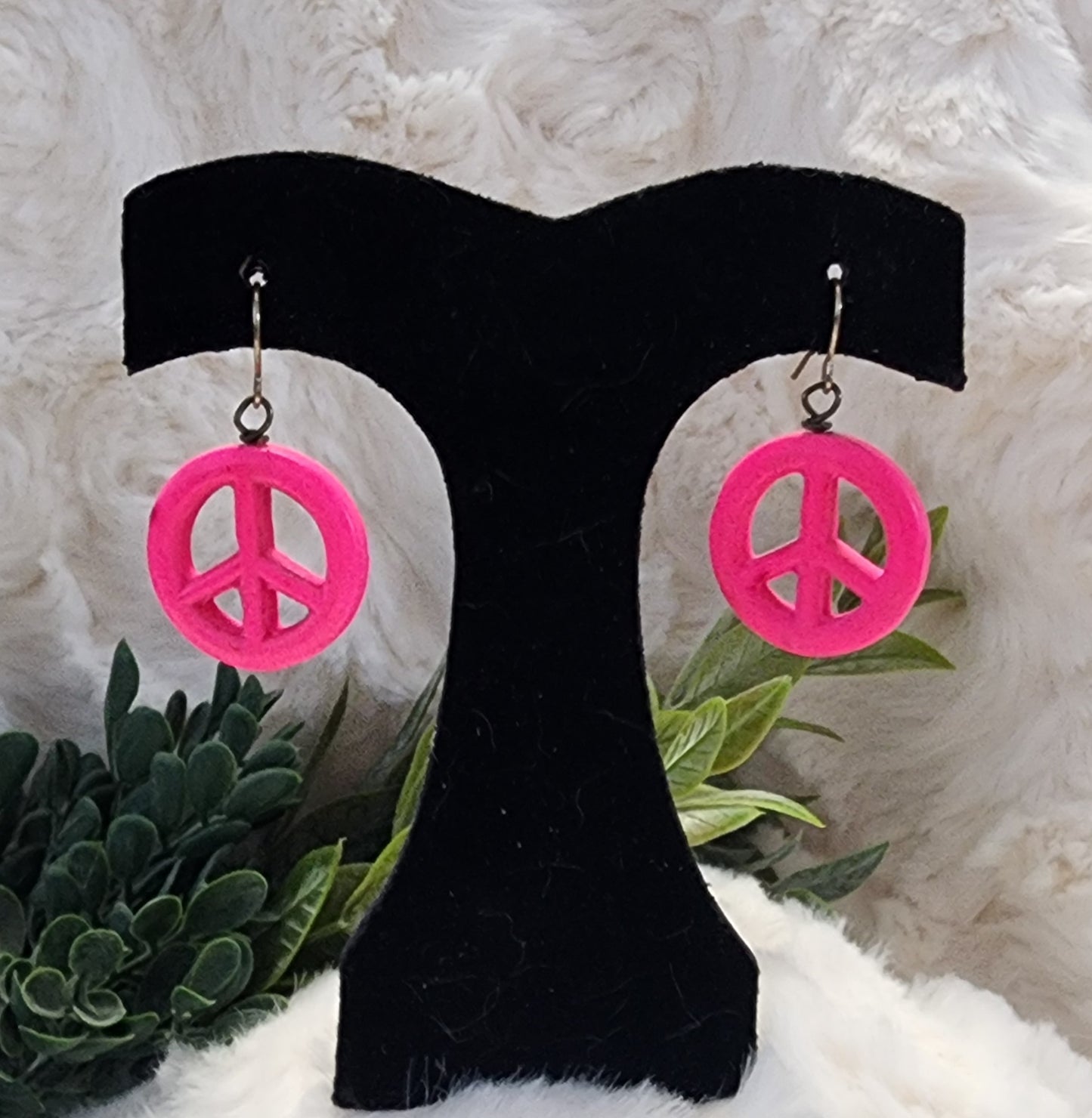 Hot Pink Vintage Peace Earrings