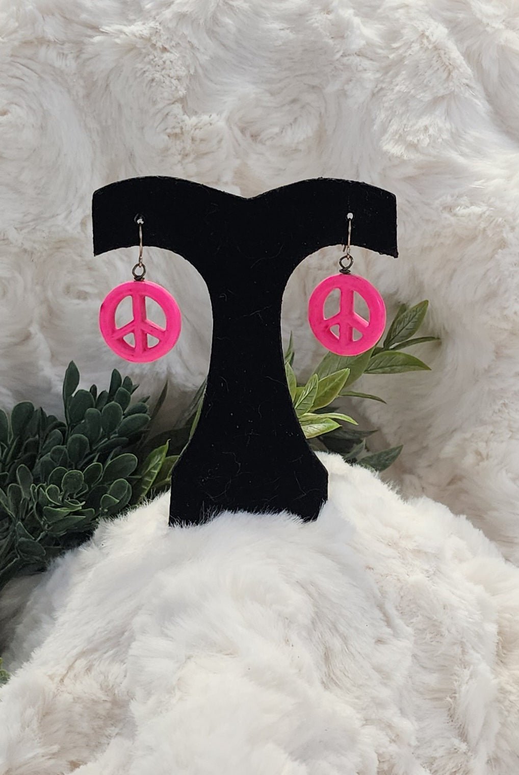 Hot Pink Vintage Peace Earrings