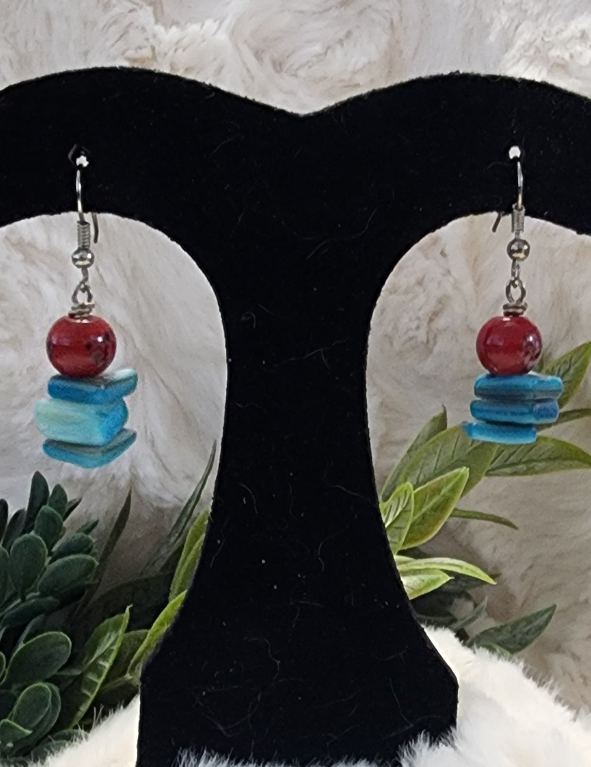 Red and Turquoise Stacked Earrings