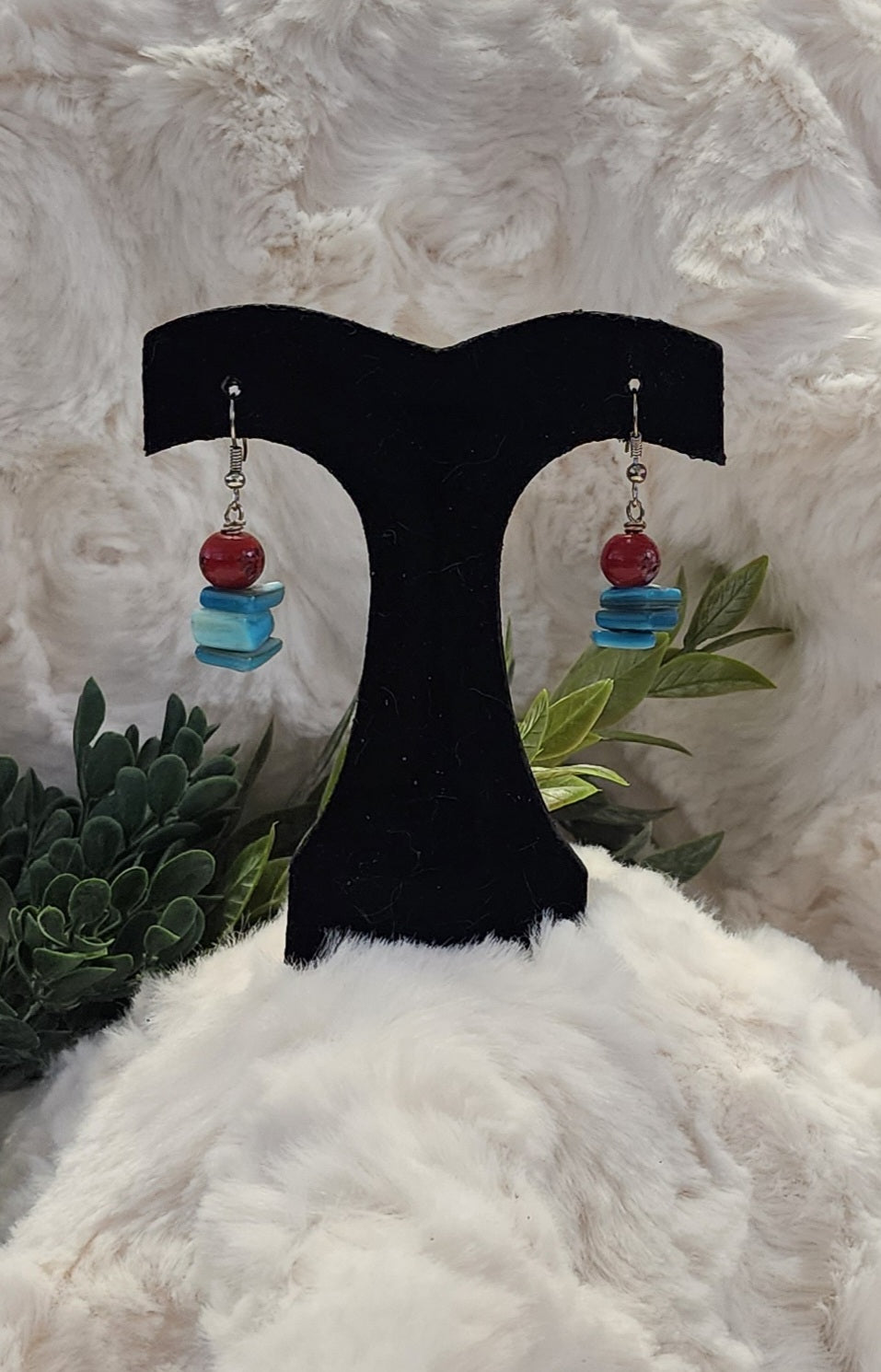 Red and Turquoise Stacked Earrings
