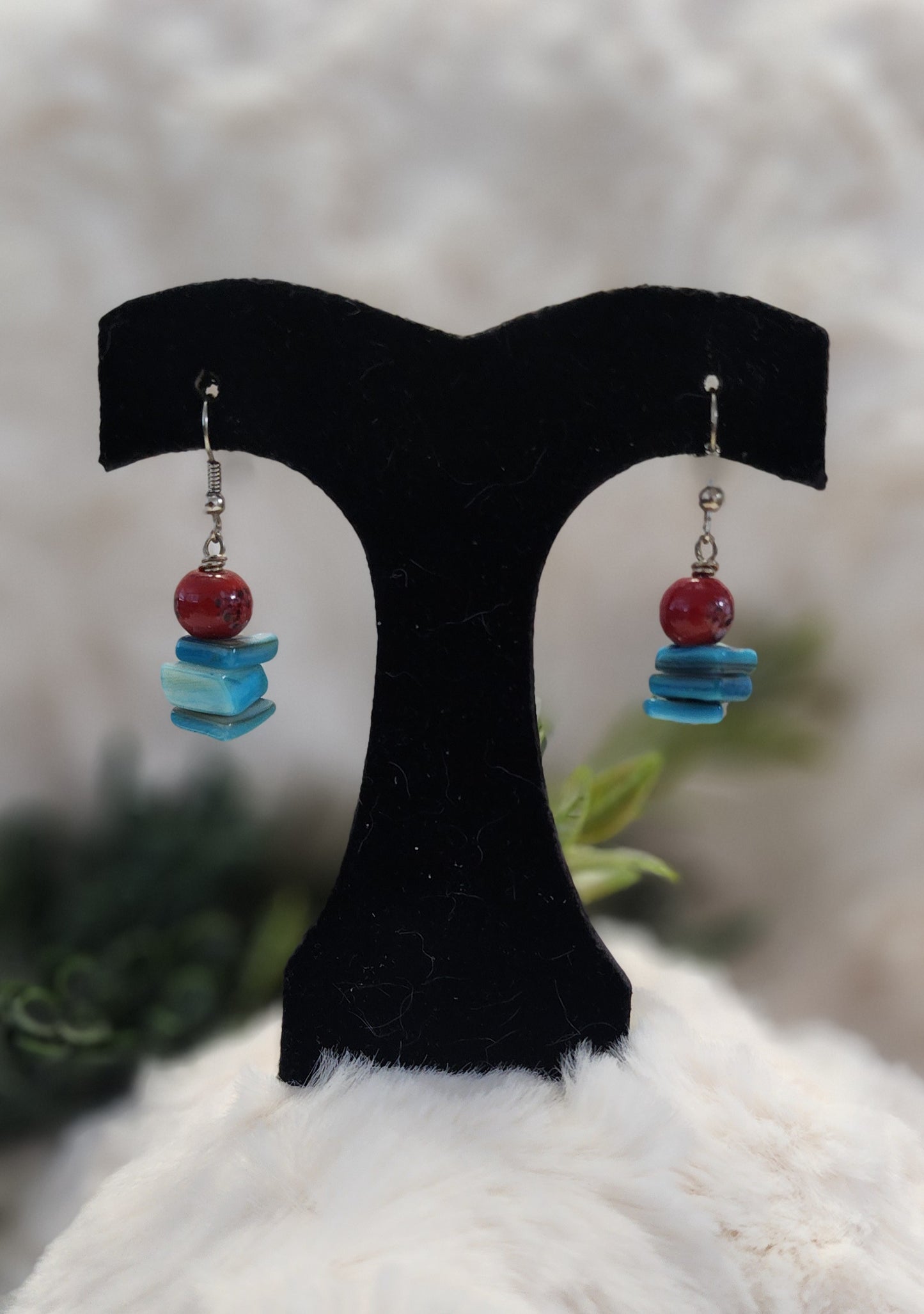 Red and Turquoise Stacked Earrings