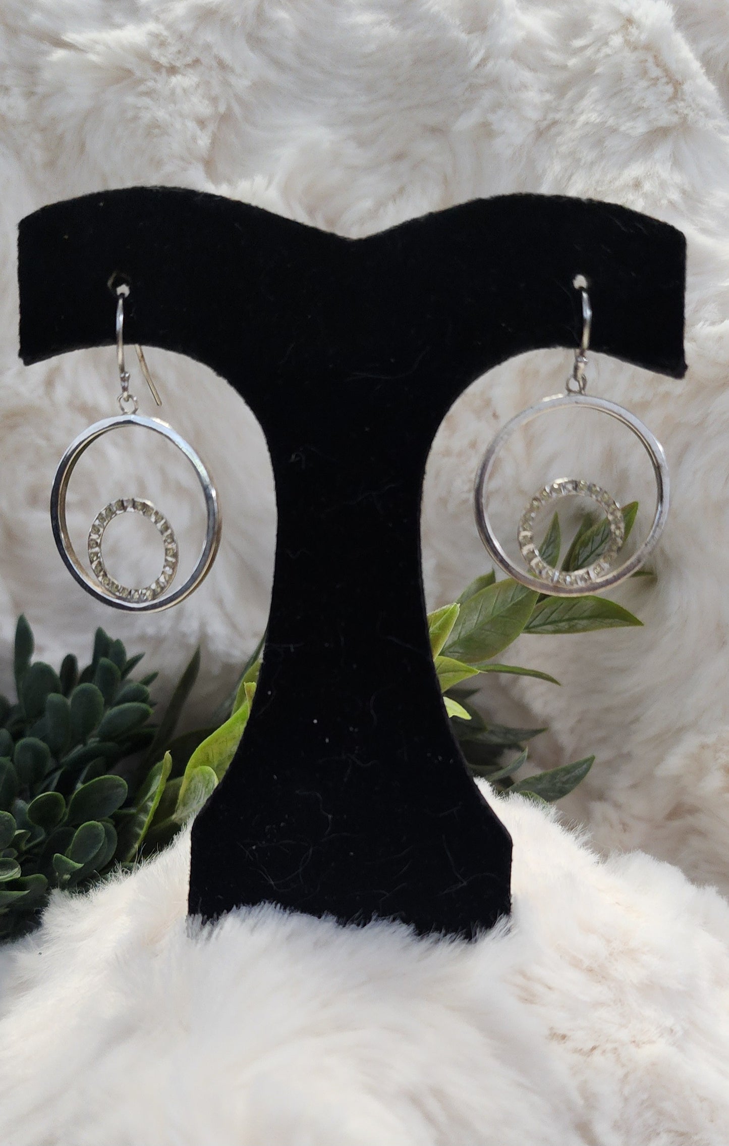 Silver Colored Round and Rhinestone Earrings