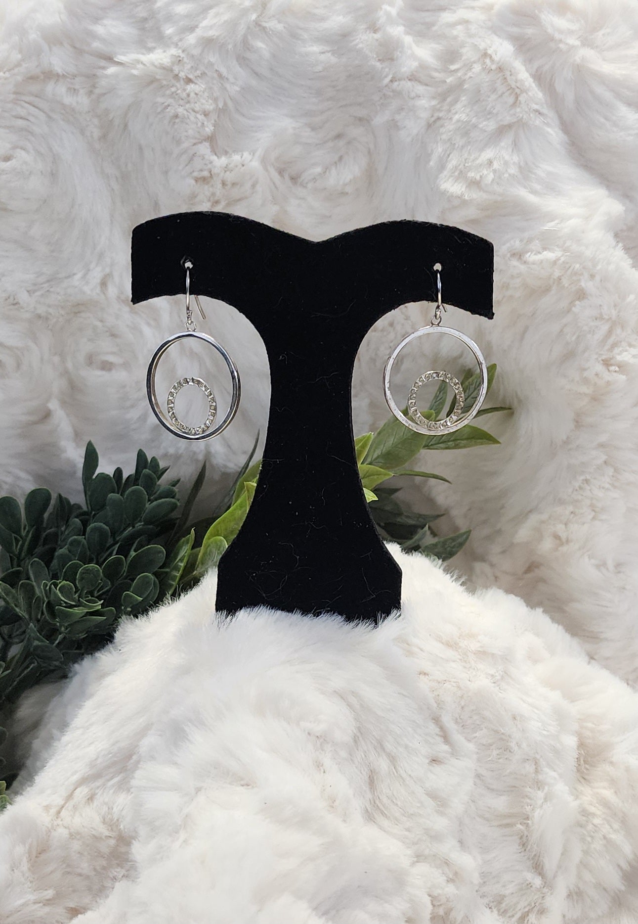 Silver Colored Round and Rhinestone Earrings