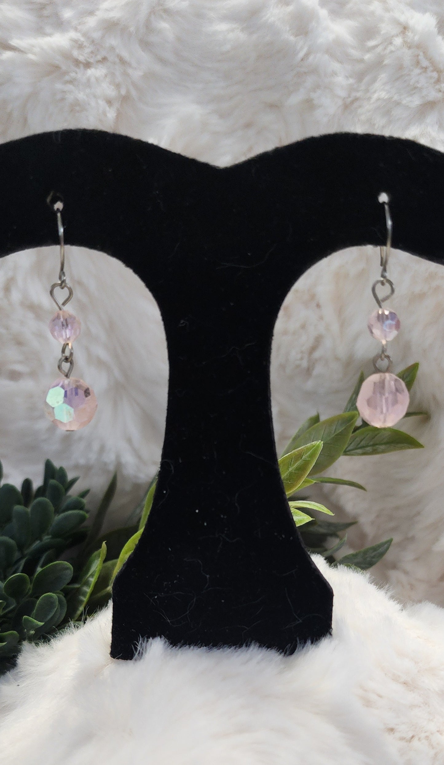 Pink Incandescent Beaded Earrings with Silver Colored Accents
