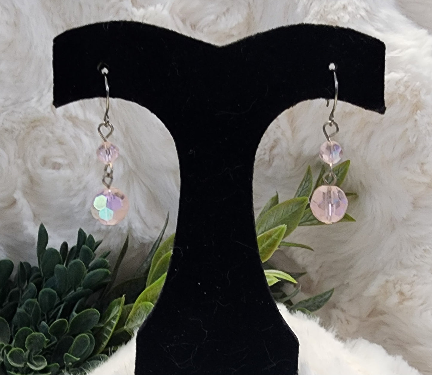 Pink Incandescent Beaded Earrings with Silver Colored Accents