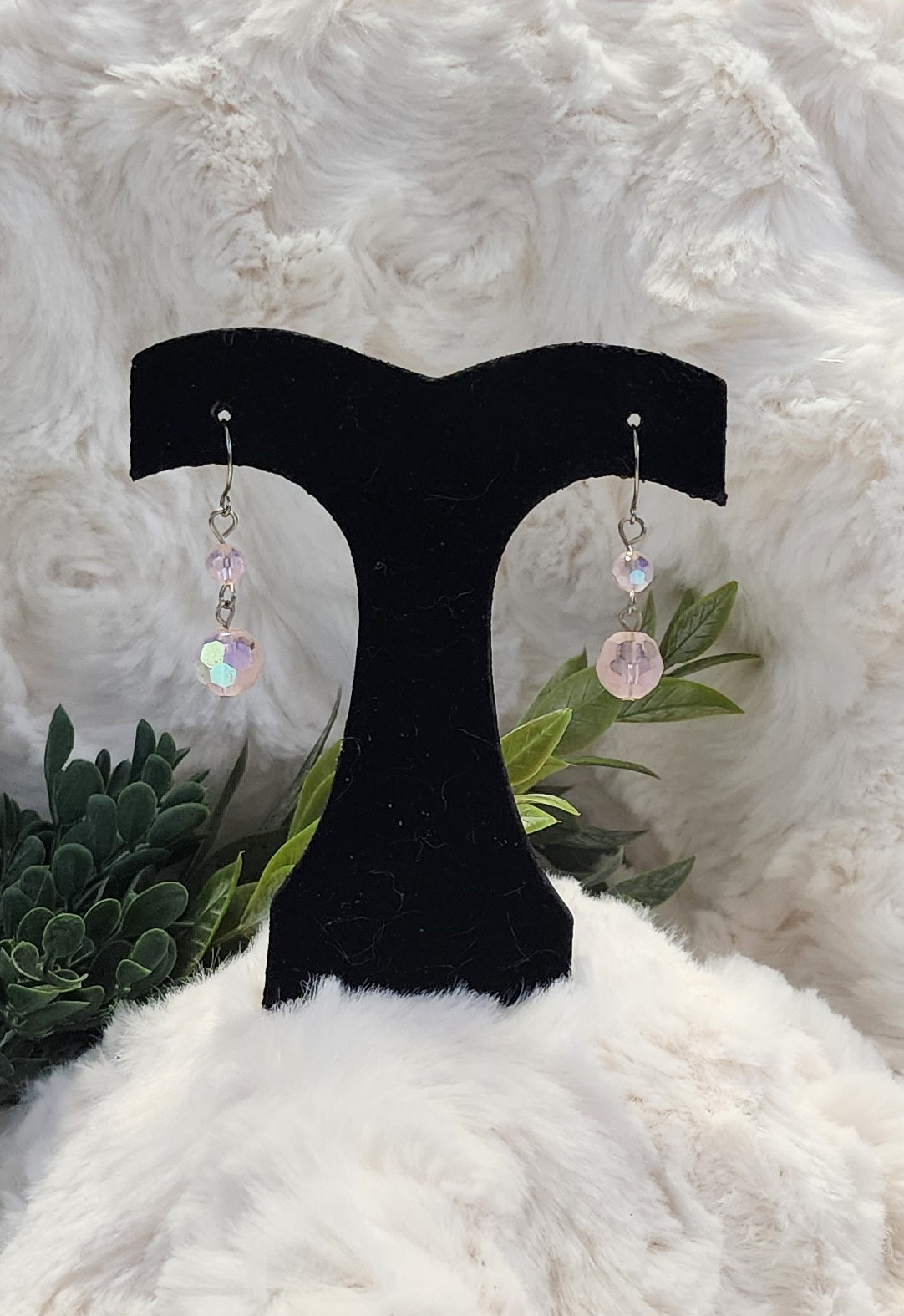 Pink Incandescent Beaded Earrings with Silver Colored Accents