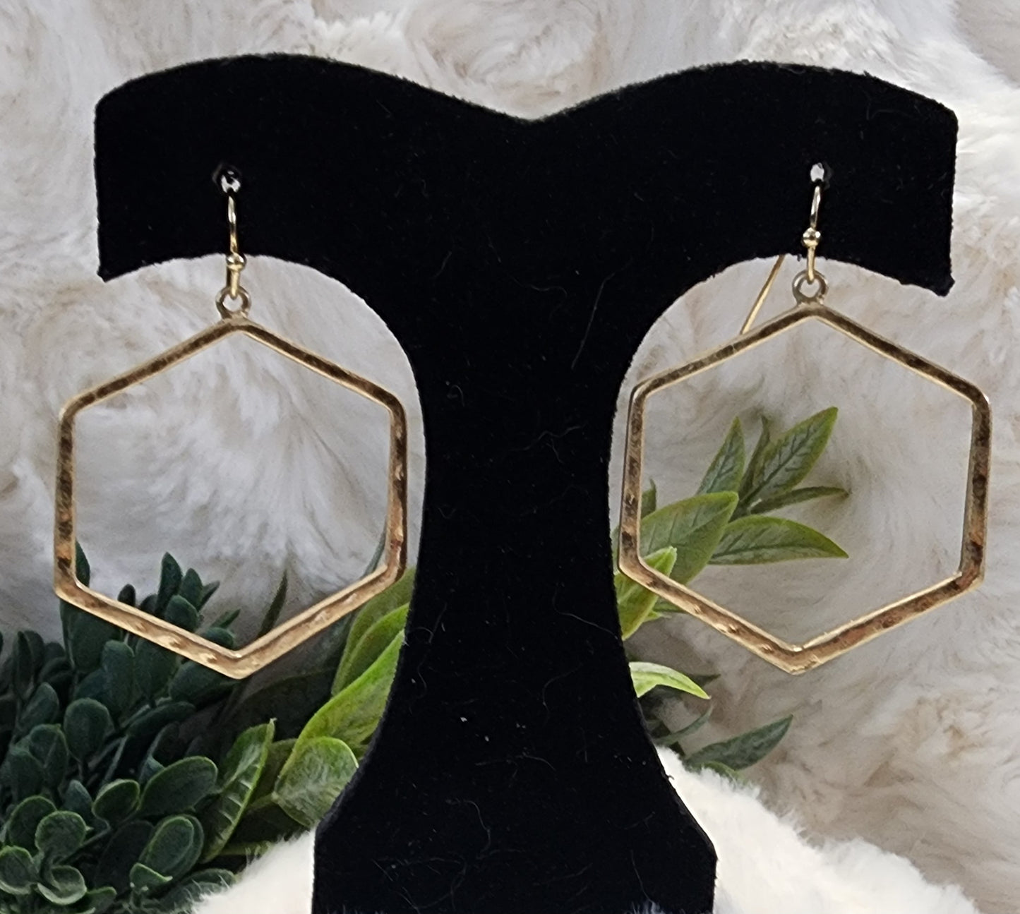 Gold Colored Hexagon Earrings