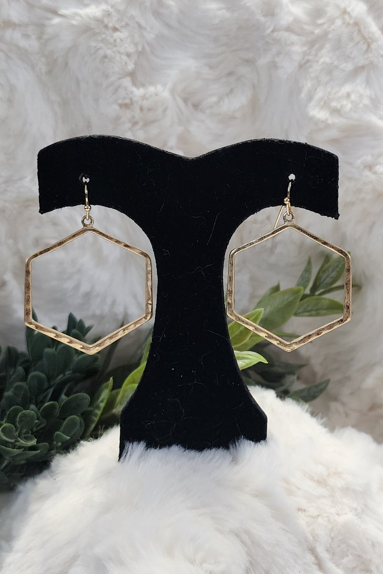 Gold Colored Hexagon Earrings