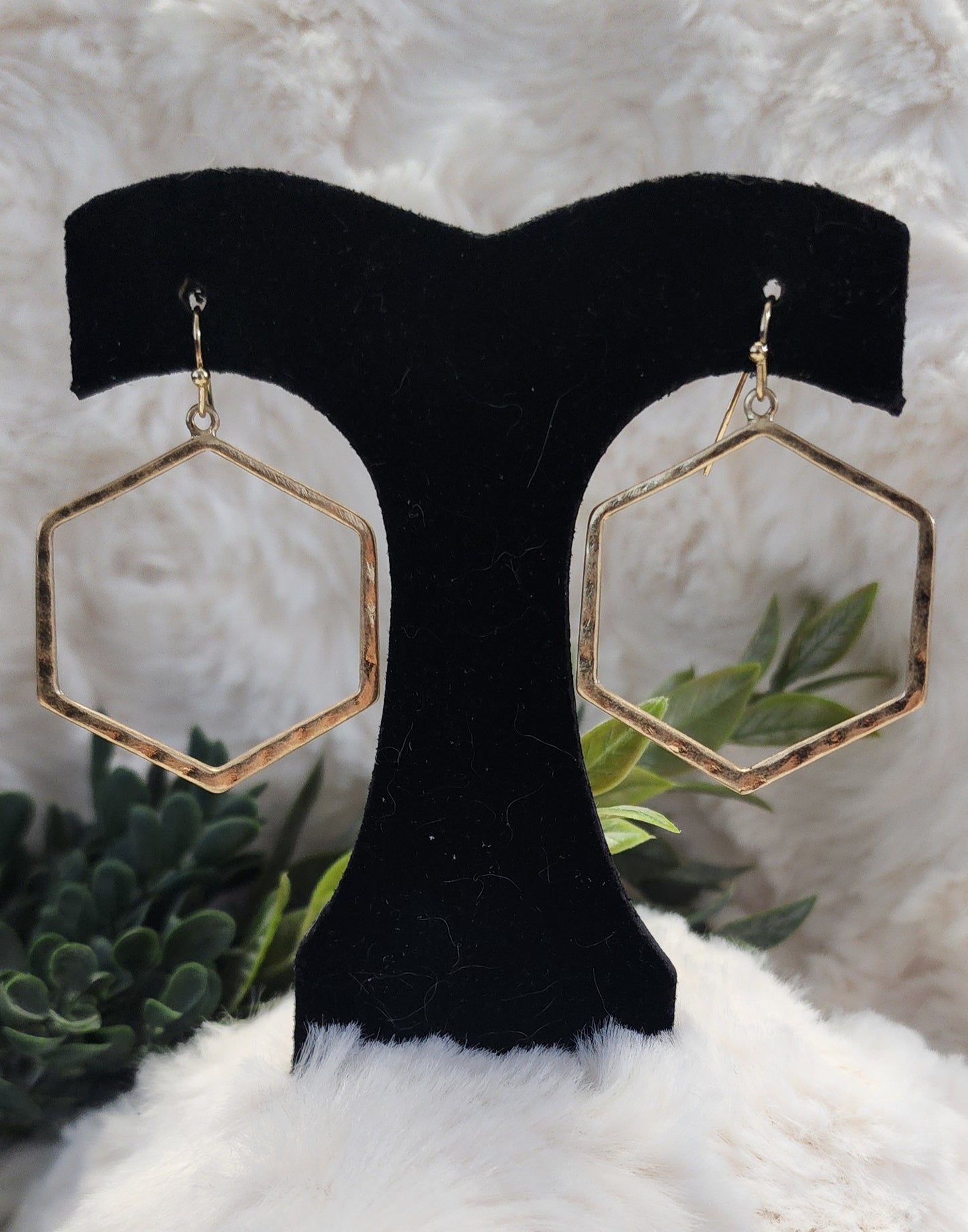 Gold Colored Hexagon Earrings